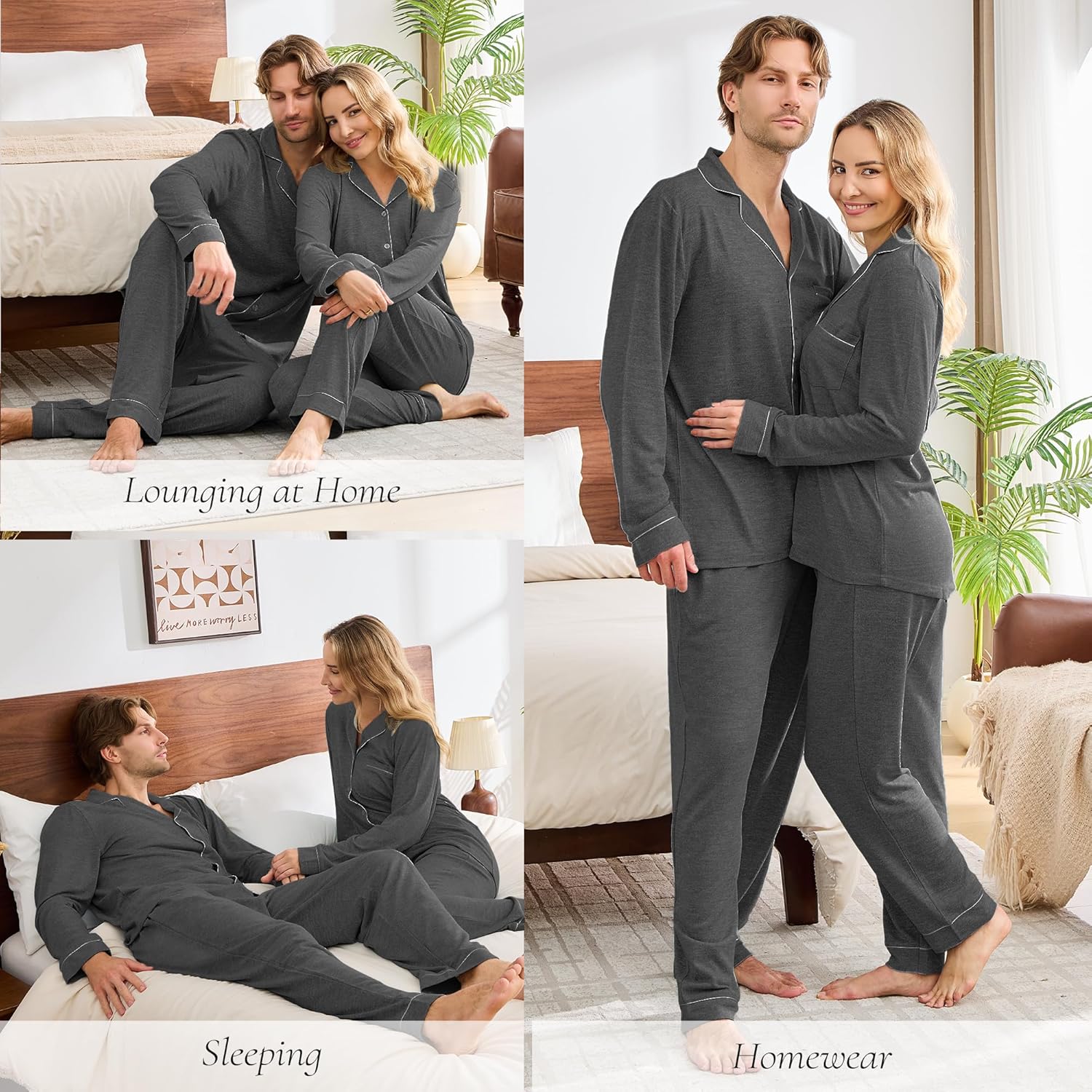 Matching Pajamas for Couples, Button Down Loungewear Soft Warm Long Sleeve Sleepwear His and Hers Pajamas Sets - Image 4