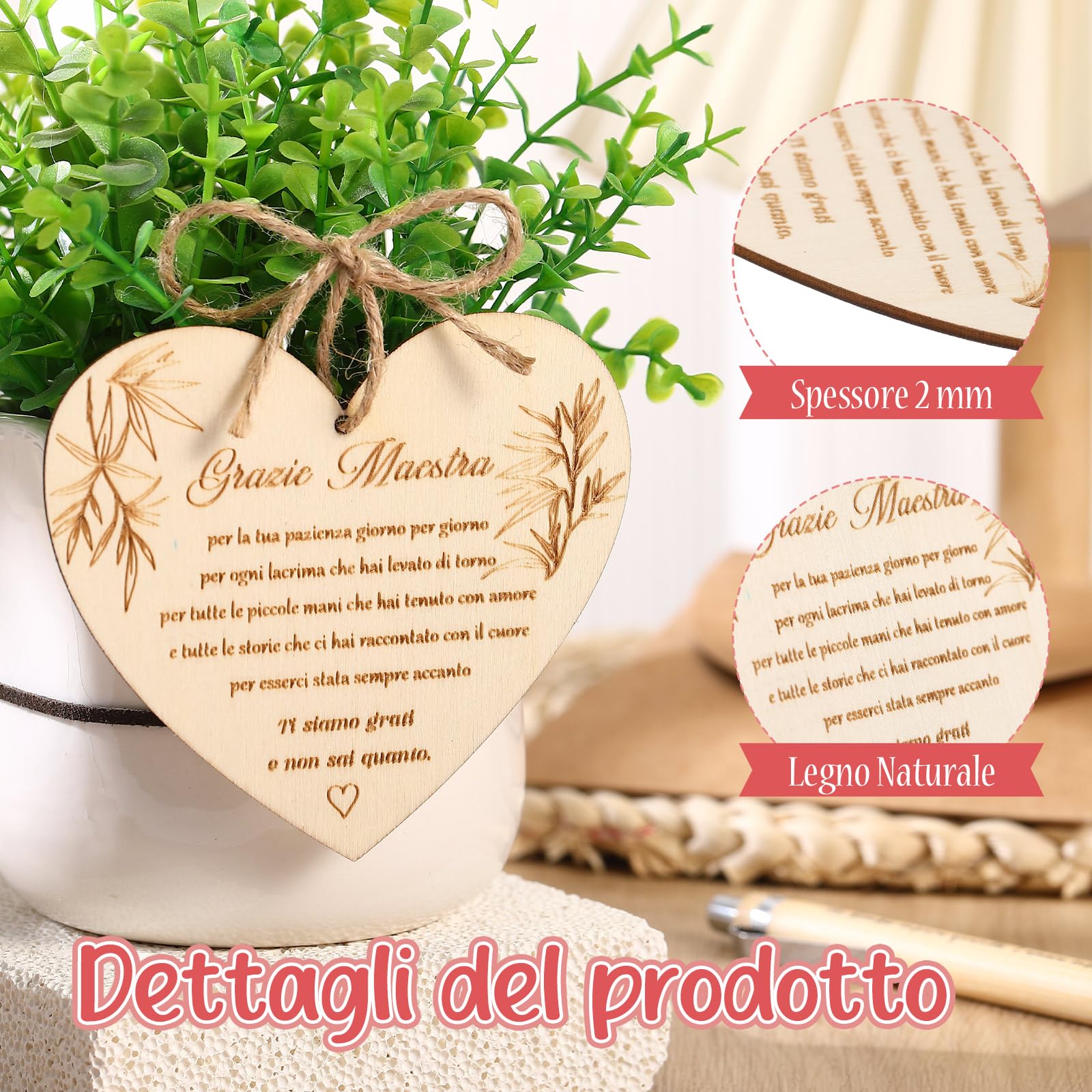 Jadive Set Regalo Maestra Fine Anno Borsa per Cosmetici Portachiavi Biglietto di Ringraziamento a Forma di Cuore in Legno Penna a Sfera in Legno Regalo Creativo Addio per Insegnante