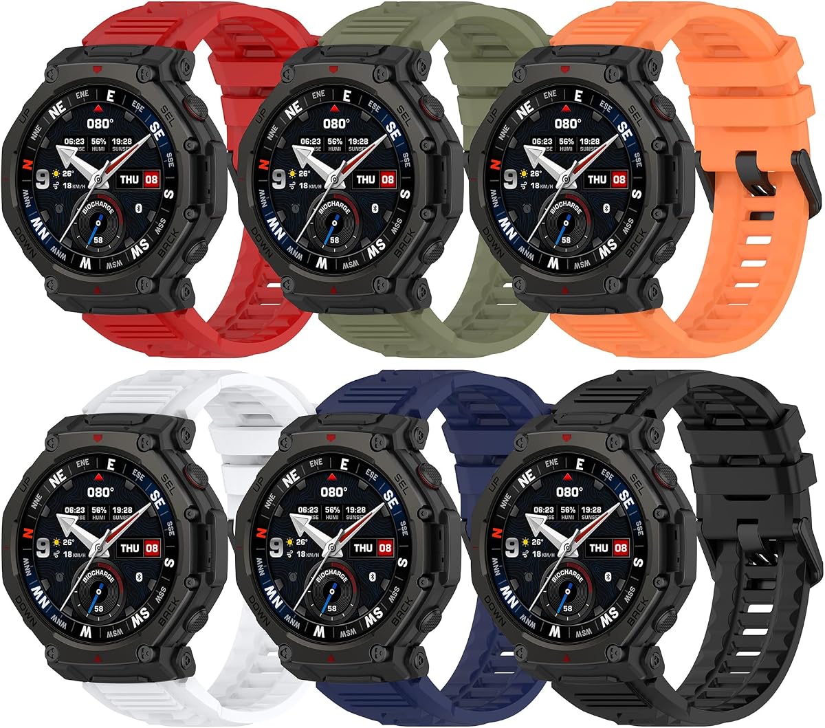 TenCloud - Paquete de 6 correas de silicona compatibles con reloj inteligente Amazfit T-Rex 3 Pro de 48 mm, no para T-Rex 3 y T-Rex Pro