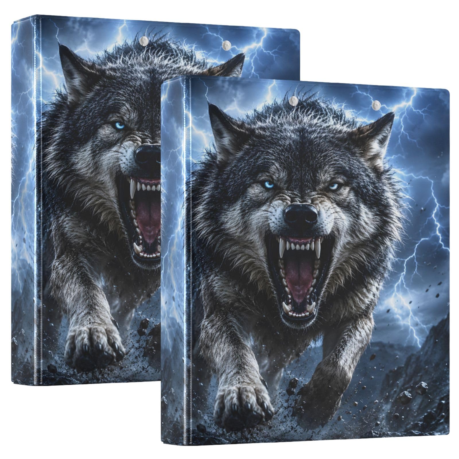 Raccoglitore a 3 anelli, motivo: lupo grigio, 3,8 cm, contiene 200 fogli, 3 raccoglitori ad anelli con clip in metallo antiscivolo