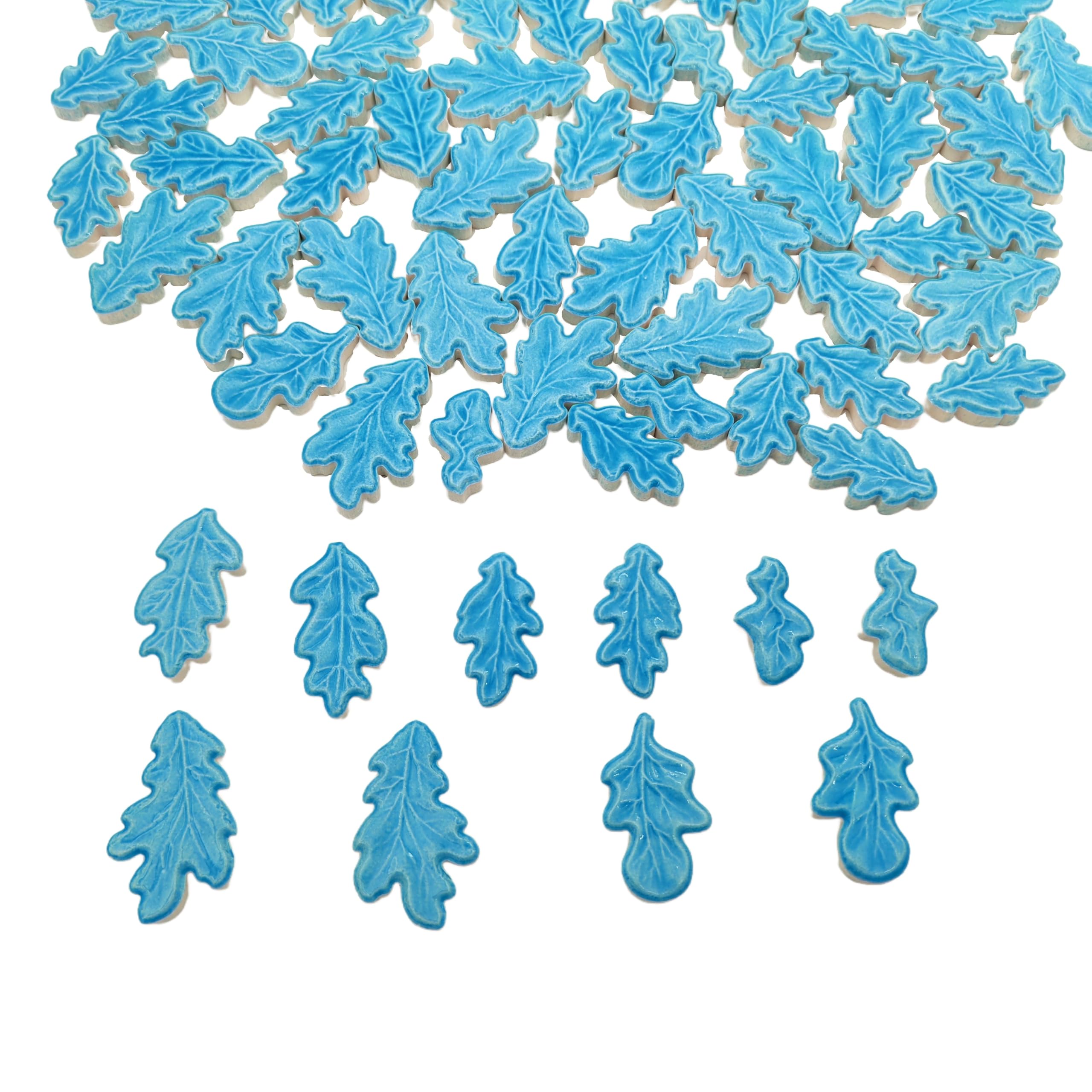 500g Wavy Leaf Ceramic Mosaic Tiles, 5 Size (2.7-4CM) Random Making Creative Mosaic Pieces for DIY Mosaic Craft Supplies, Home, Outdoor Decor (Sky Blue)