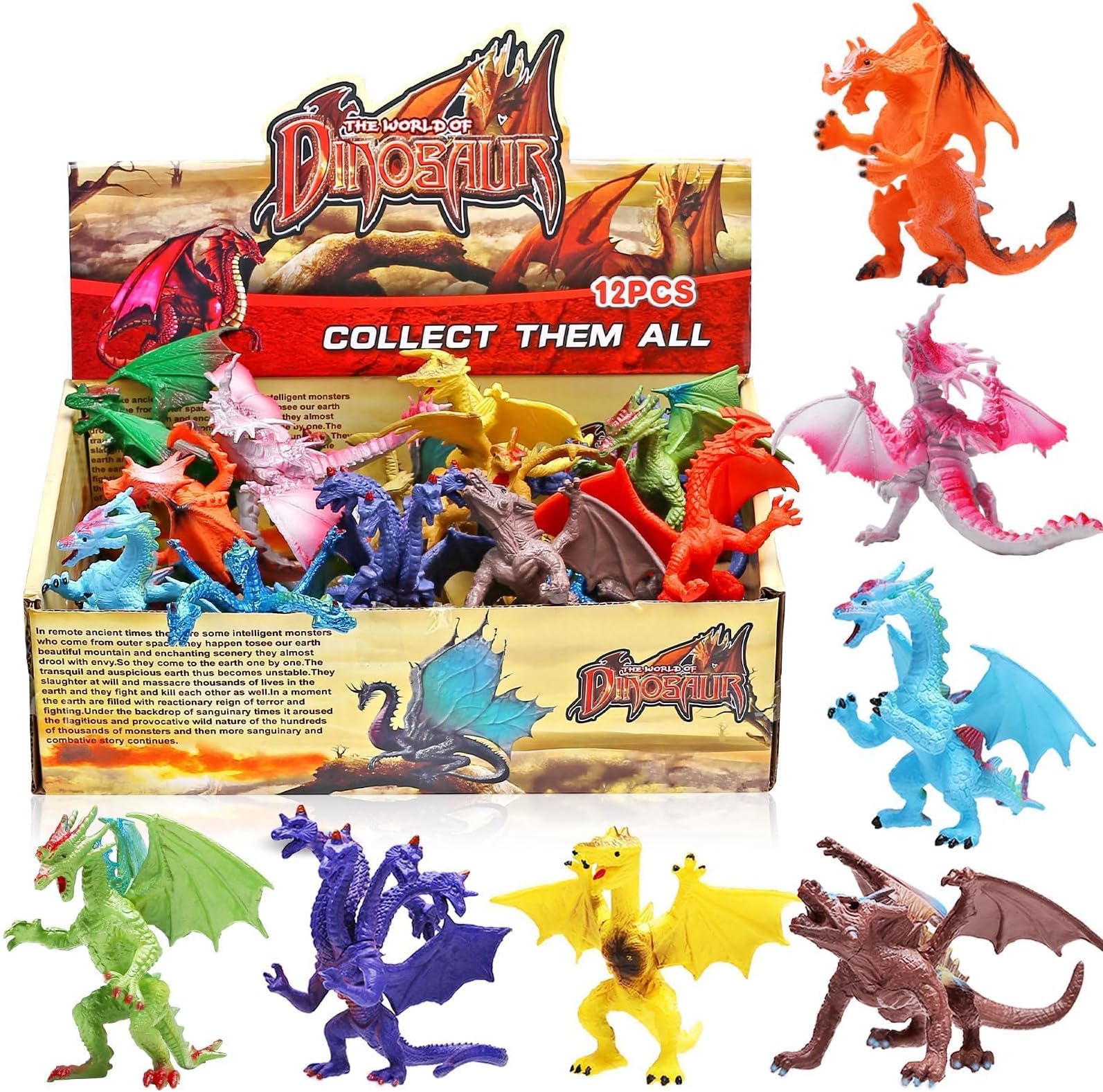 12 Piece Dragon Toys,4 Inch Mini Dragons Sets With Gift Box,Assorted Realistic Looking Figure, Non-toxic Safety Materials ABS Vinyl Plastic Dragon,Party Favors Toy For Boys Kids