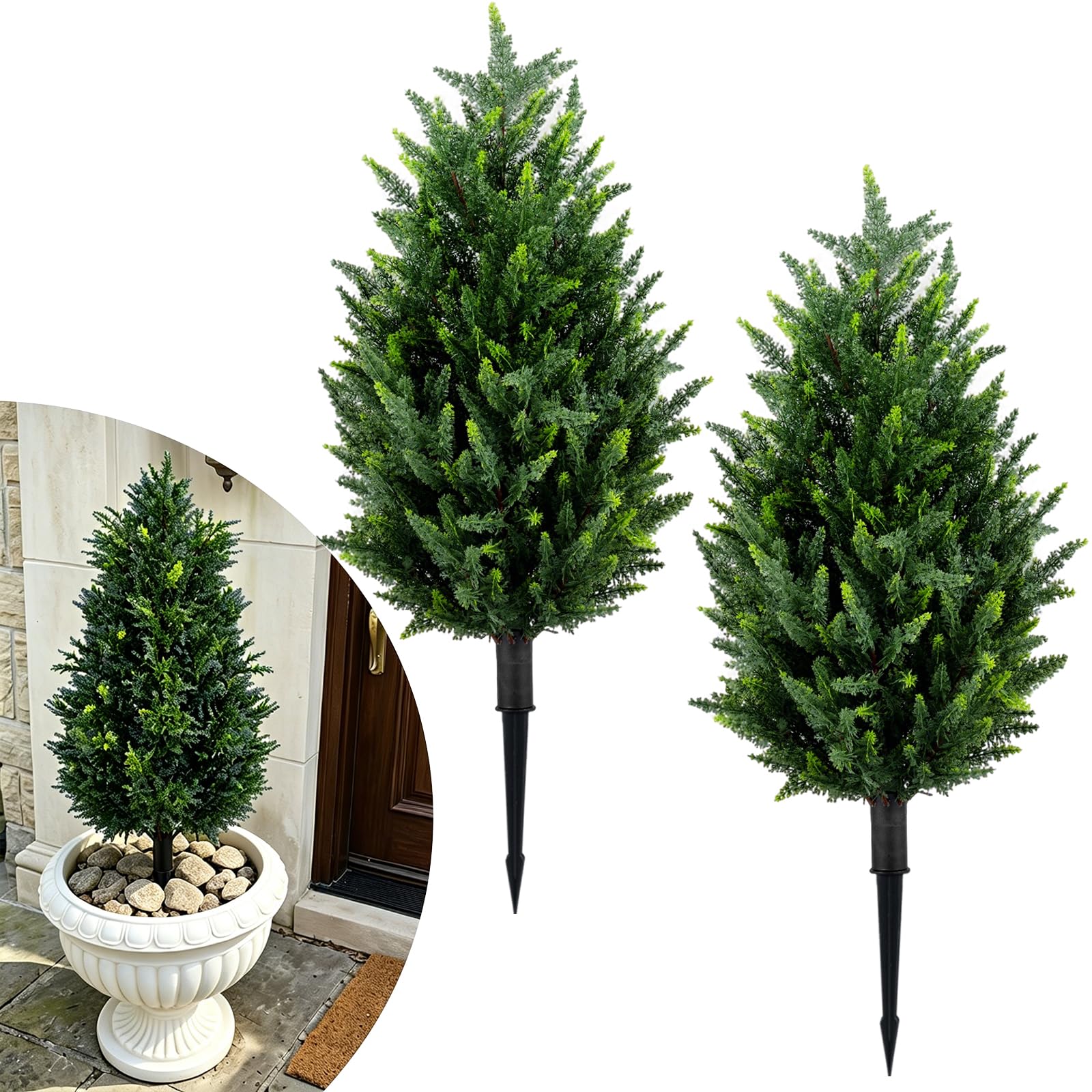 COSTWAY Set of 2 Artificial Topiary Ball Trees, Faux Shrub Bushes with Ground Spikes, Indoor Outdoor Sun-proof Fake Floral Greenery Topiary Plants for Porch, Garden, Yard (90 cm, Cypress Tree)