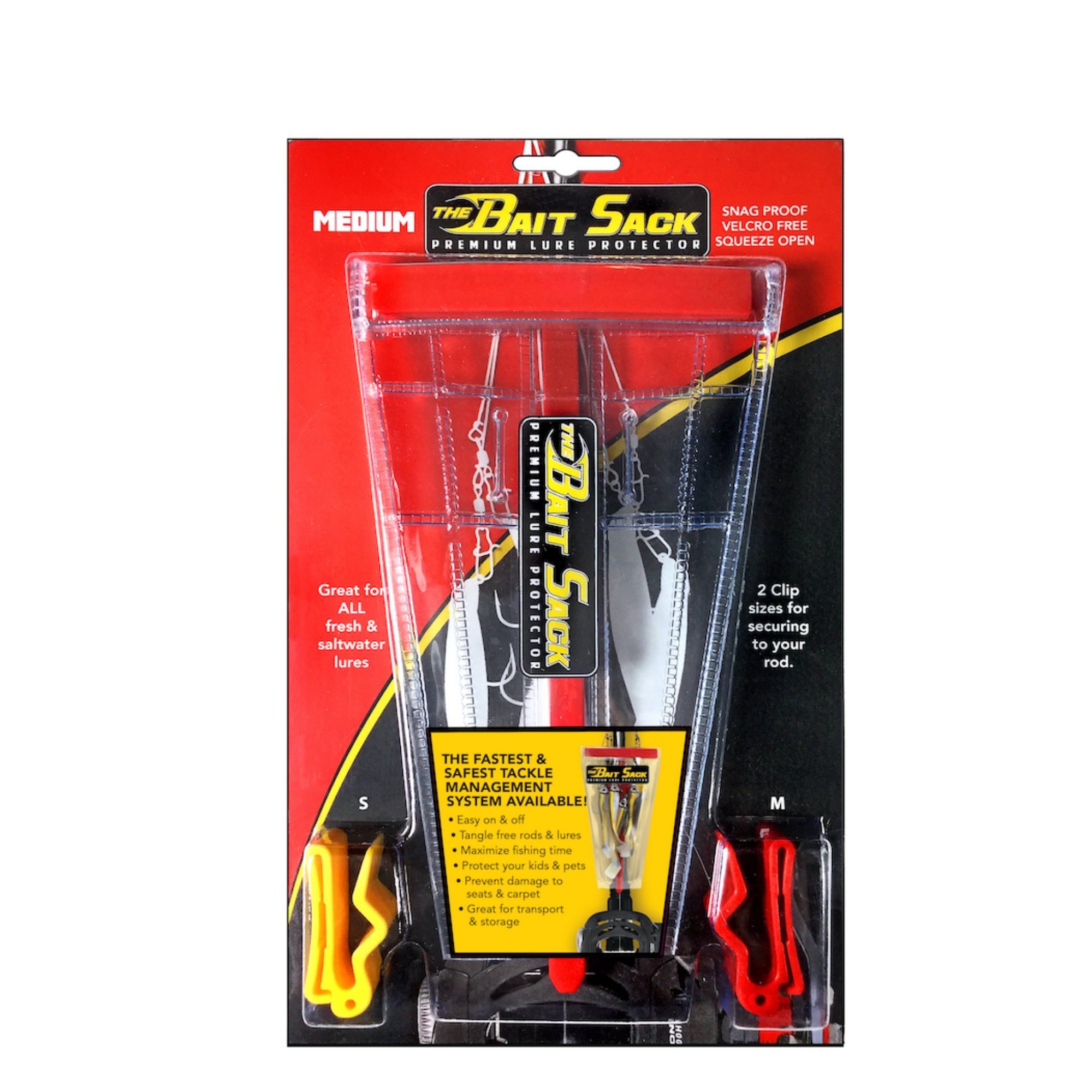 Cal Coast Fishing The Bait Sack - Fast, Easy, and Secure Holder for Bait, Hook, and Lure - Clip Easily onto Your Rod - Keeps Line Untangled - Offers Protection from Hooks - Clear (Medium)