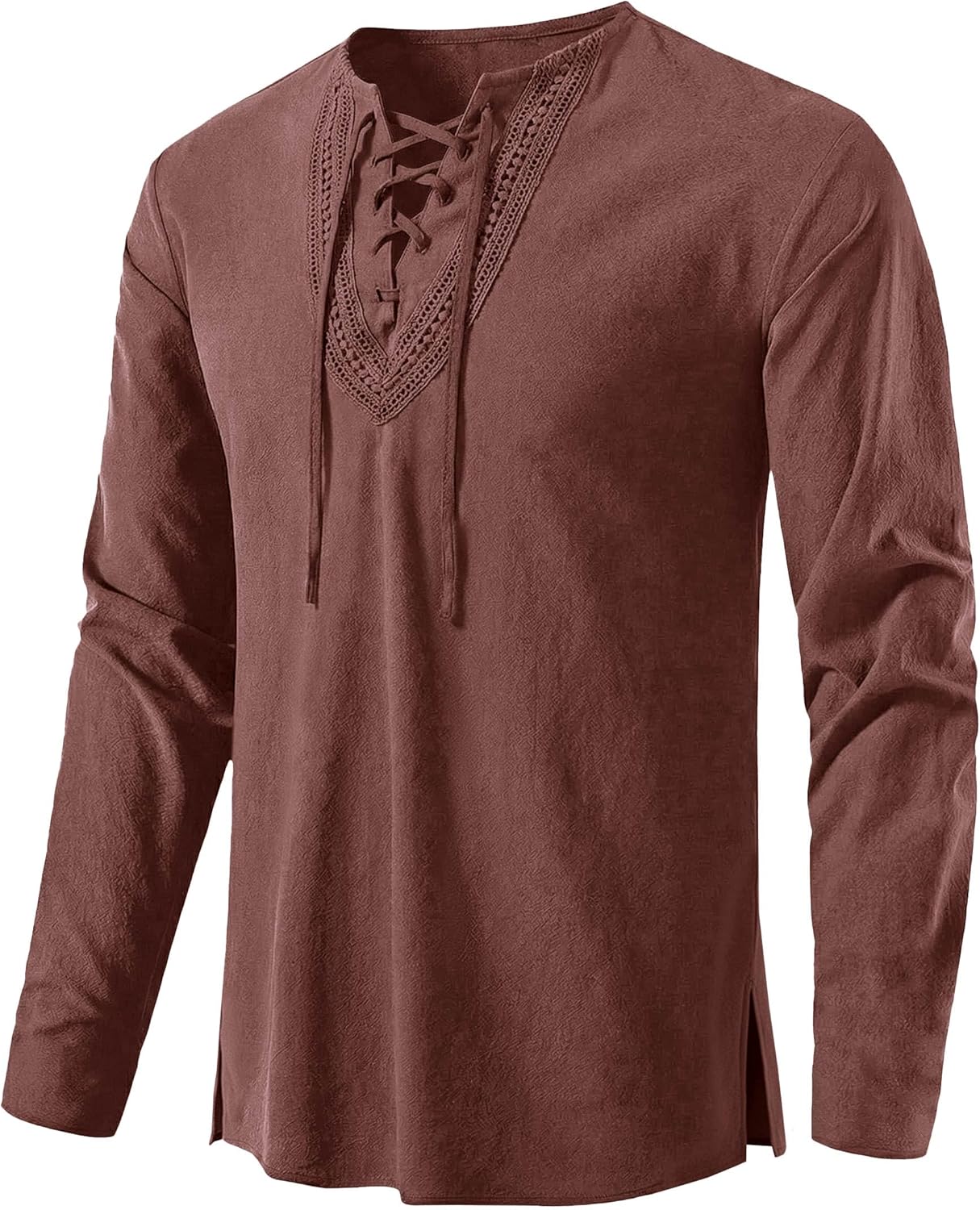 Runcati Mens Renaissance Pirate Shirt Medieval Viking Steampunk Costume Shirts Long Sleeve Lace Up Halloween Scottish Tops