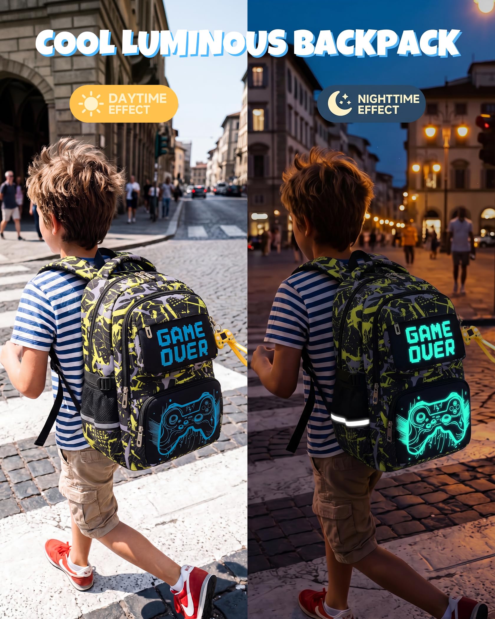 Amythe Zaino Scuola Ragazzi 8 a 12 anni Luminoso 3 Pezzi Set Leggero, Gelb | Impermeabile 3 Pezzi Riflettente moderno Giallo Daypack Multitasche Capiente Resistente per Scuola Viaggio Escursione