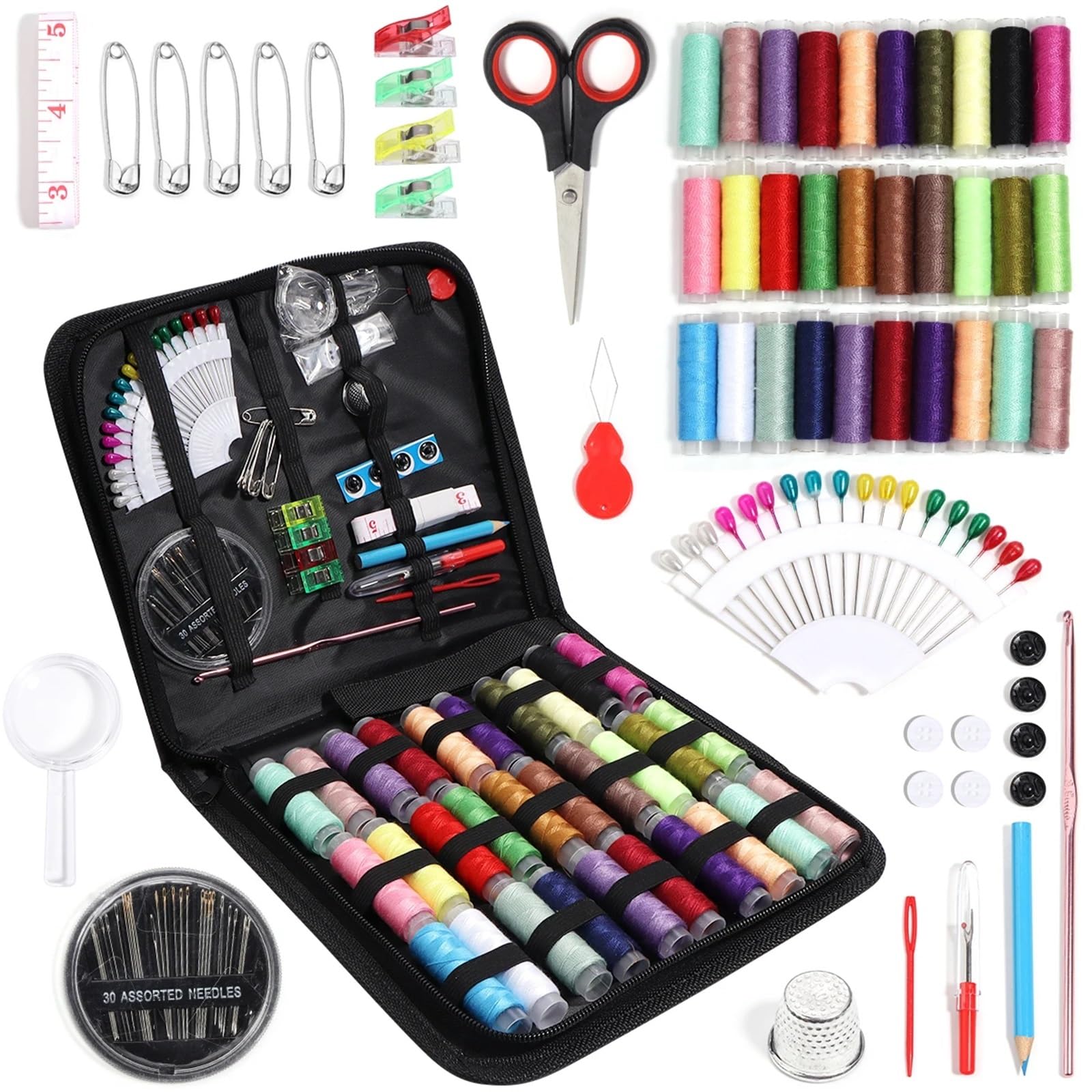 Sewing Kit Compact and Portable 1 Set Complete Sewing Kit with Threads Needles Scissors Tape Measure Buttons Portable Travel DIY Embroidery Handwork Tool(112pcs)
