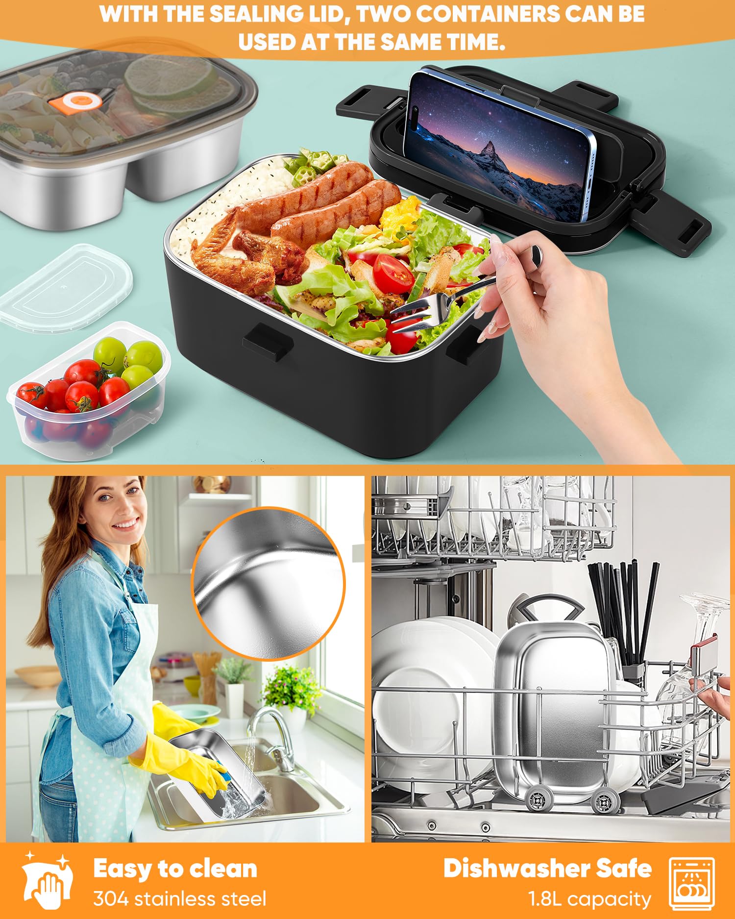 Elektrisch beheizte Brotdose für Mahlzeiten Aufwärmen tragbarer Ofen Food Warmer Elektrisch beheizte Brotdose für Mahlzeiten Aufwärmen tragbarer Ofen Food Warmer