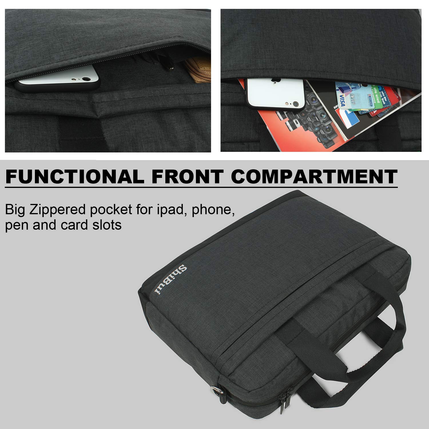 SHIBUI 15.6 inch Unisex Bag Cross Shoulder Messenger Bag for Man and Women with Detachable Shoulder Straps & Laptop Compartment (Black) 4