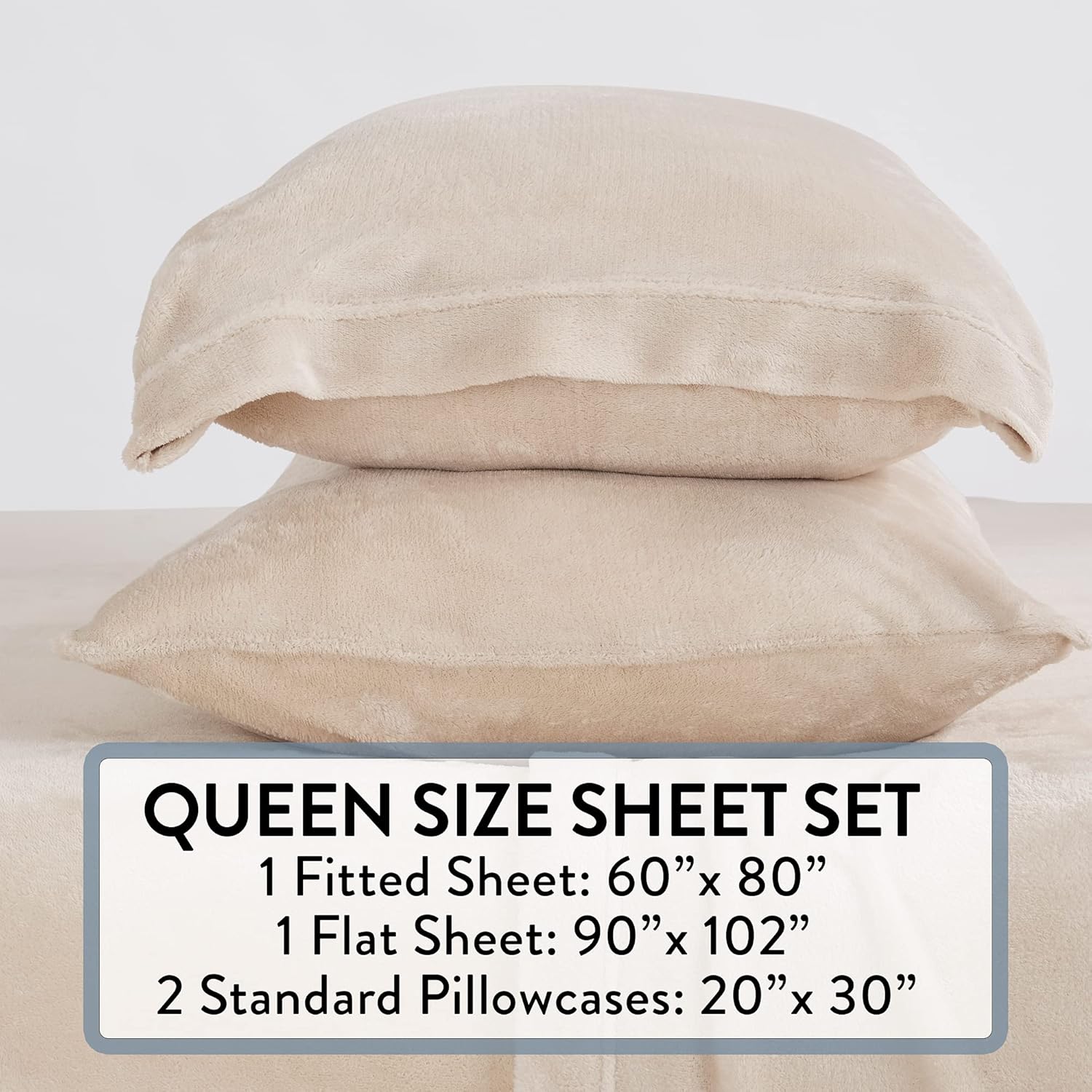 Velvet Plush Sheet and Pillowcase Set with Extra Deep Pockets | Extra Soft Micro Fleece Sheet Set | Ultra Plush and Cozy Warmth | Velvety Soft Heavyweight | Tribeca Collection (Queen, Beige) : Home & Kitchen