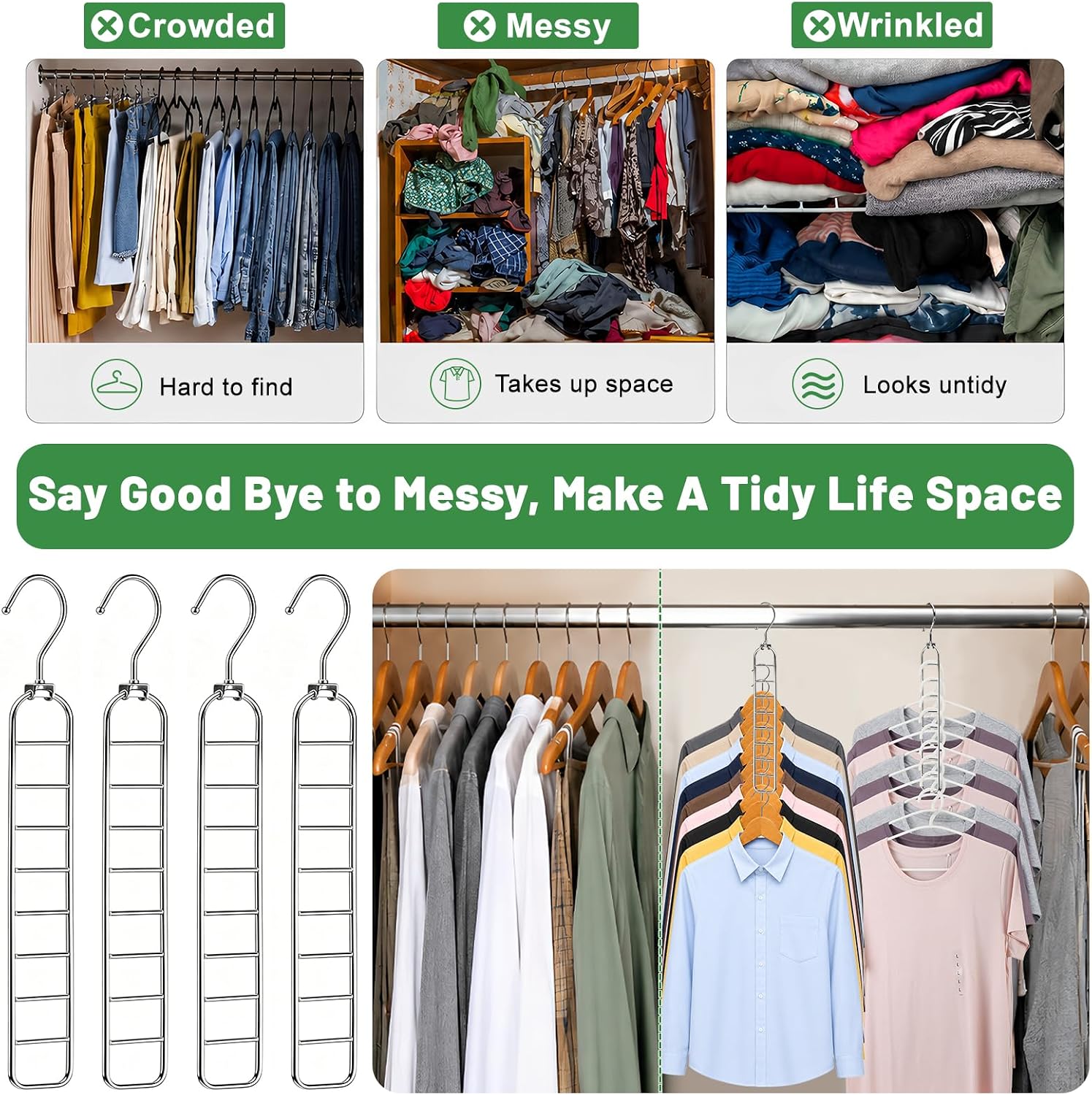 College Dorm Room Essentials, 9-Hole Space Saving Hangers for Closet Organizers and Storage, Heavy Duty Cascading Hanger with 360° Swivel Hook, Wide Slot Closet Space Saver for Wardrobe, Apartment