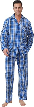 Men Cotton Pajama Set For Men 2 Piceces Plaid Comfy Nightwear PJS With Pockets Multicolor