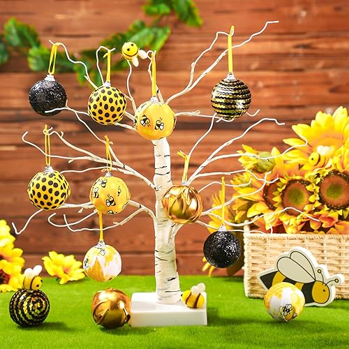 Miniatura 4 de Zhanmai Mini adornos para árbol de Navidad de 2 pulgadas, adornos de Navidad de abeja, decoración de bolas para fiestas de Navidad