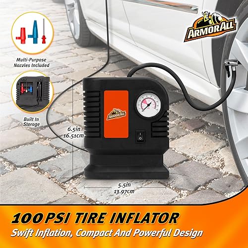 Miniatura 2 de Armor All Inflador de neumáticos portátil de 100 PSI, bomba de aire para neumáticos de automóvil, bicicleta, camión, boquillas multiusos y