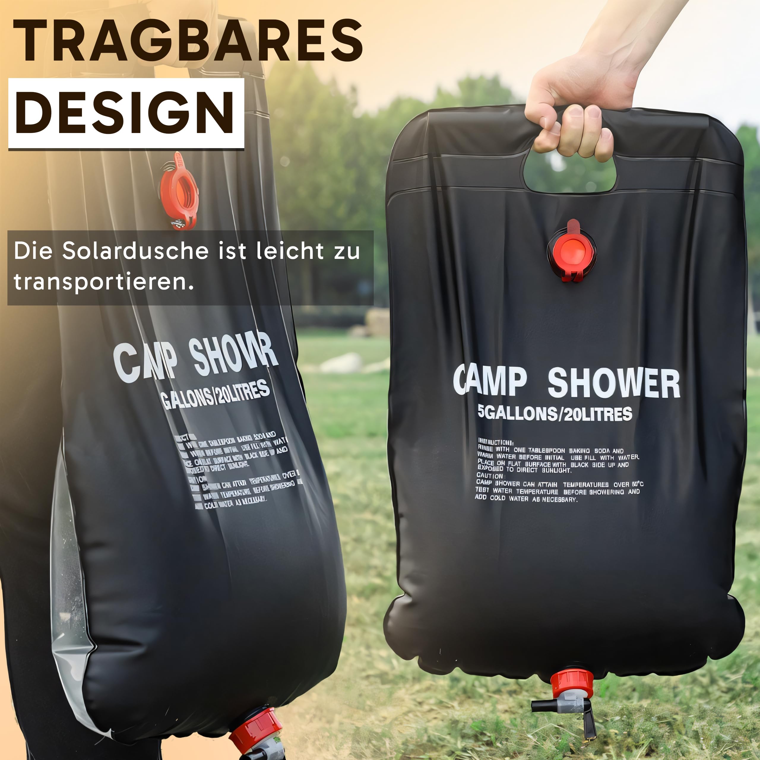 Retoo Borsa da Bagno Solare Campeggio 20 L Portatile con Soffione