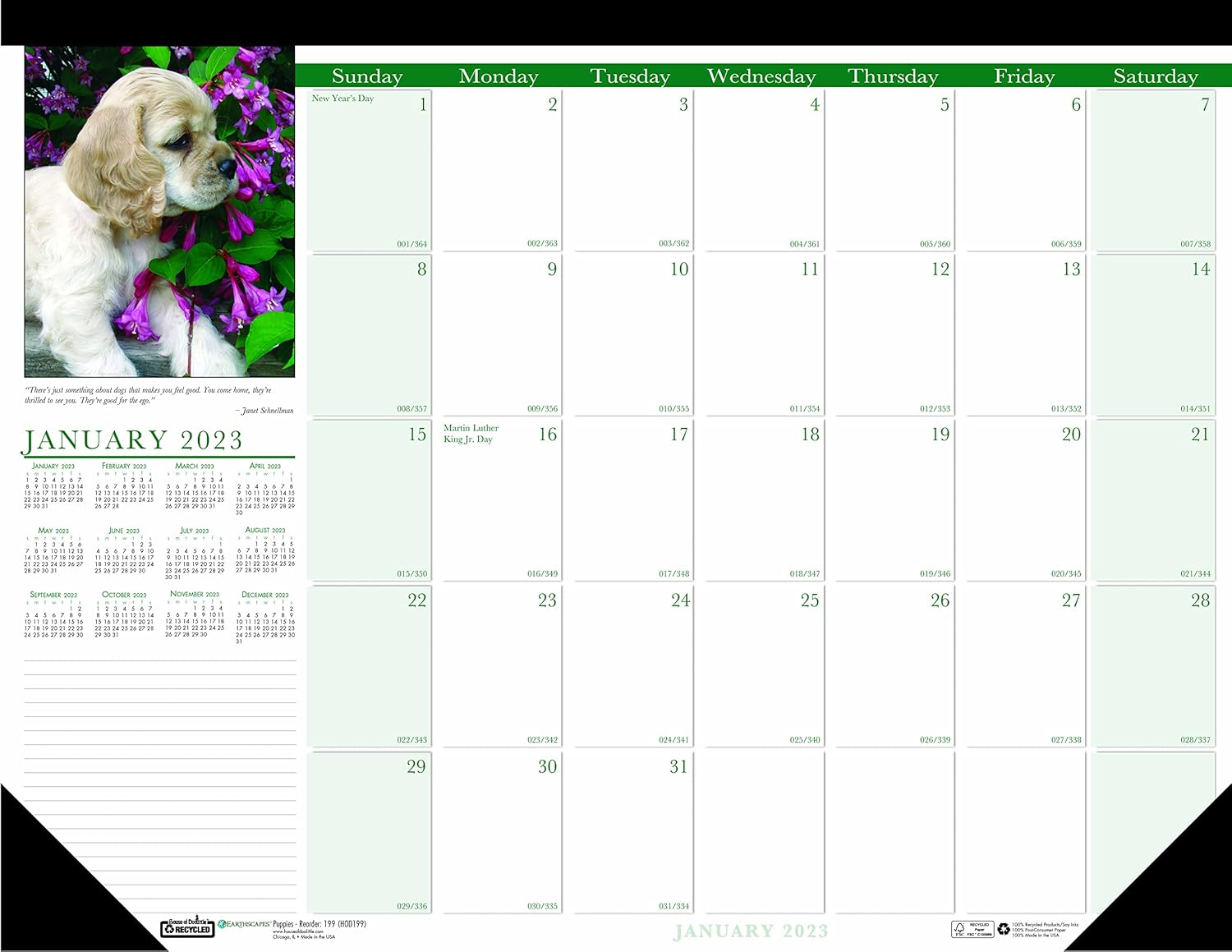 House of Doolittle Earthscapes Recycled Monthly Desk Pad Calendar, Mountains of The World Photos, 22 x 17, Black Corners,12-Month(Jan-Dec): 2023