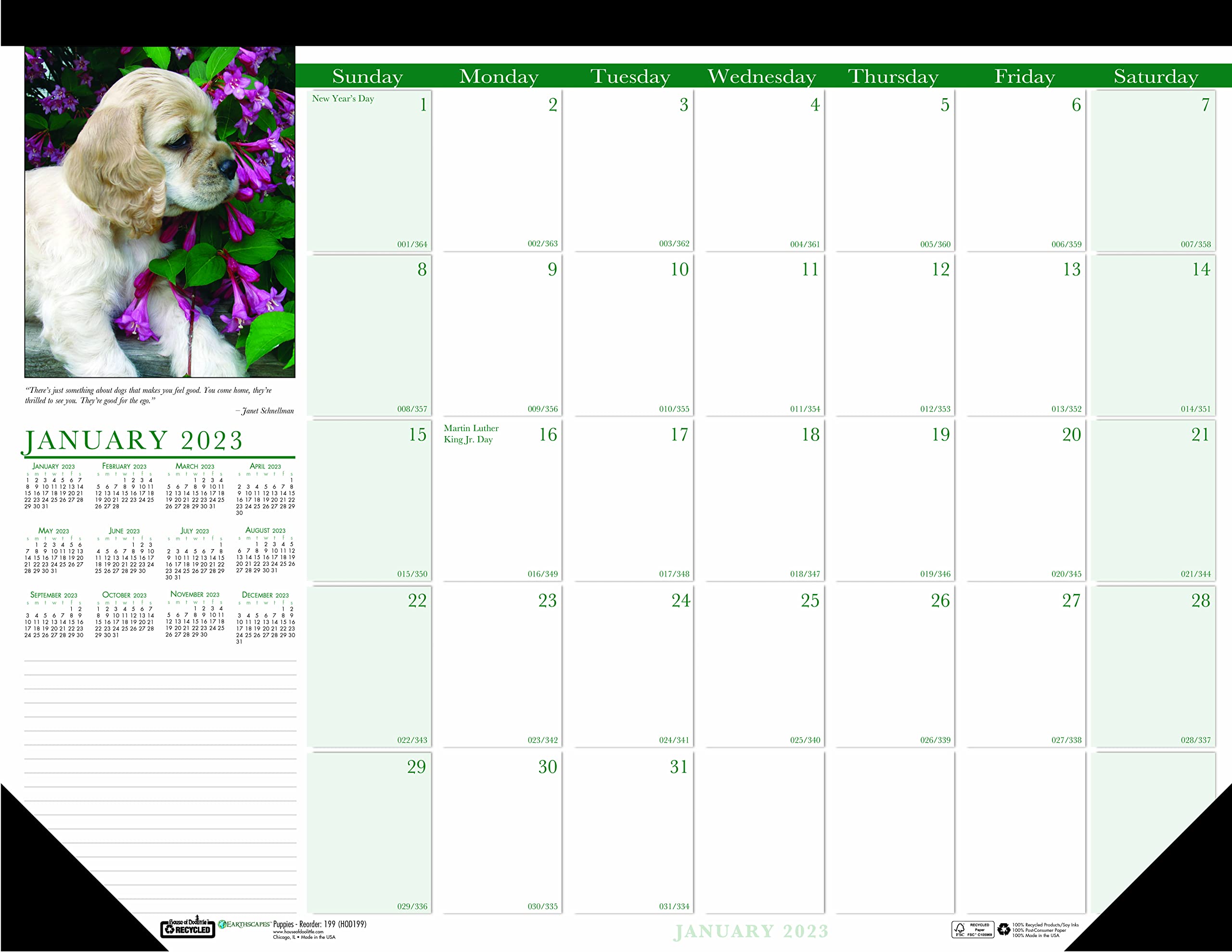 House of Doolittle 2023 Monthly Desk Pad Calendar, Earthscapes Puppies, 22 x 17 Inches, January - December (HOD199-23)