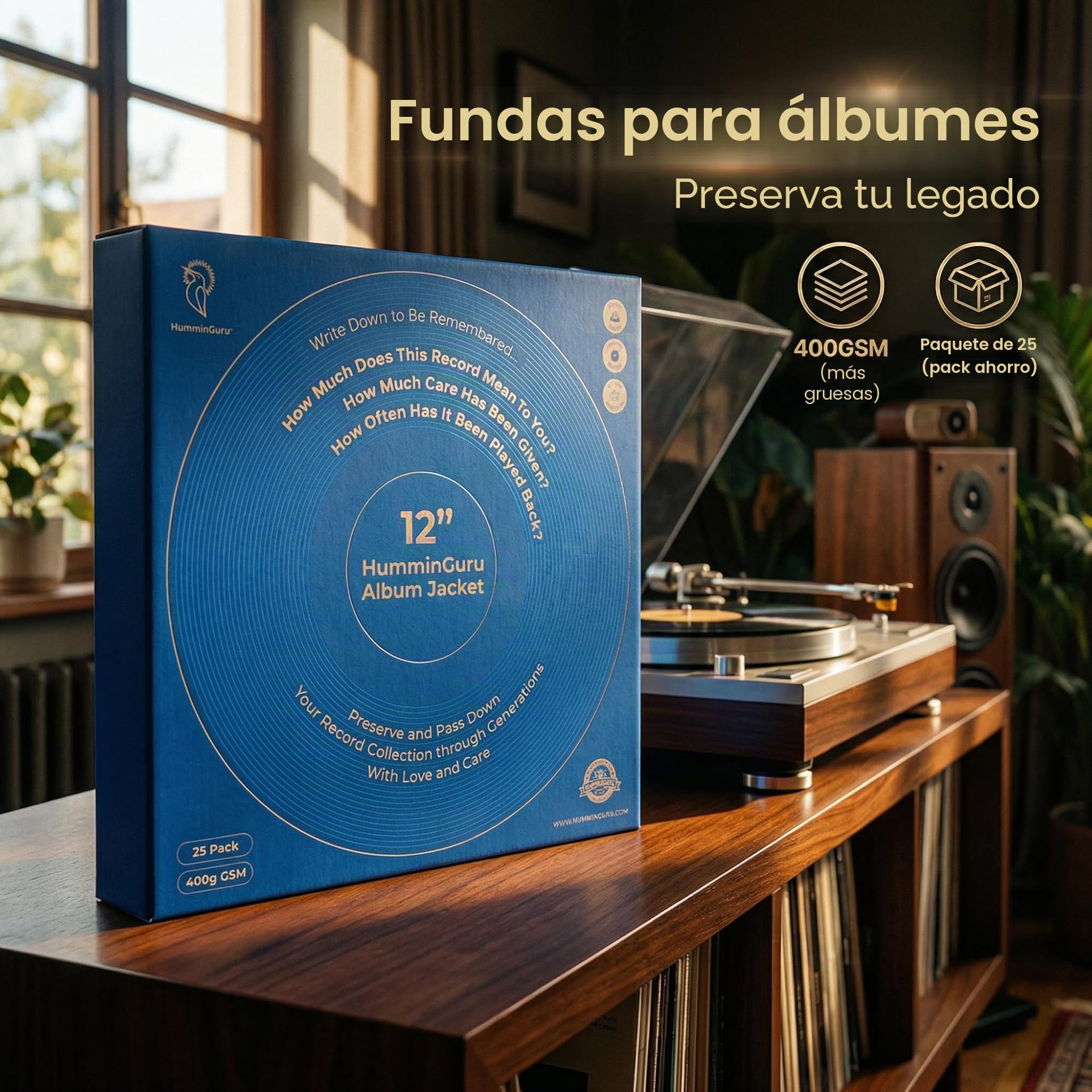 HumminGuru Fundas para Discos de Vinilo de 12 Pulgadas, Cartón de 400 g/m², Fundas de Cartón en Blanco para Reemplazar la Carátula del Disco, 5LB, Paquete de 25 Unidades (Cubiertas de Discos, 12")