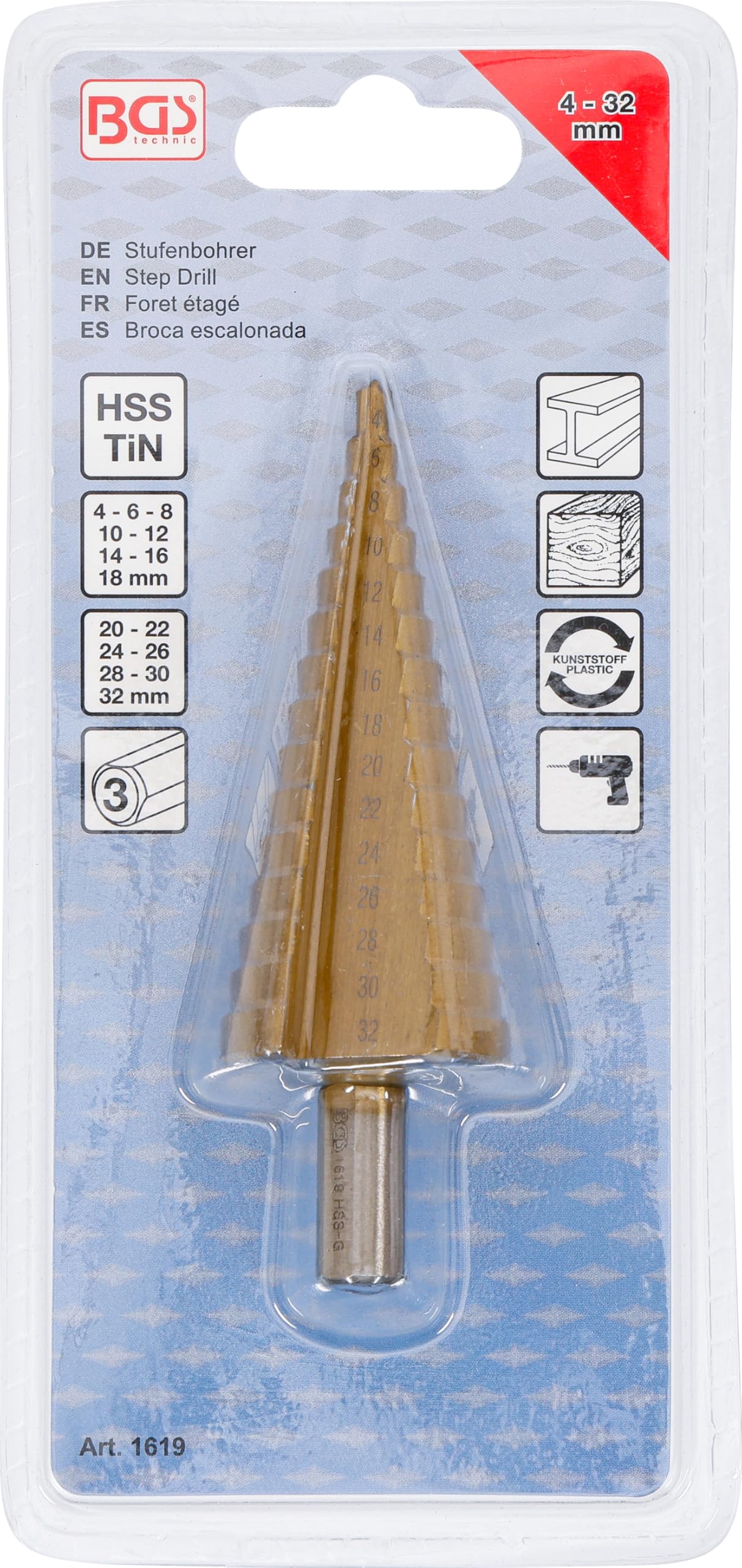 BGS technic | Stufenbohrer | titannitriert | 4 - 32 mm 4 - 32 mm