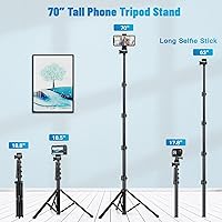 Vista 2 de Victiv - Trípode para teléfono de 1.78 metros (70 pulgadas), trípode para iPhone con control remoto y soporte para teléfono, resistente y estable