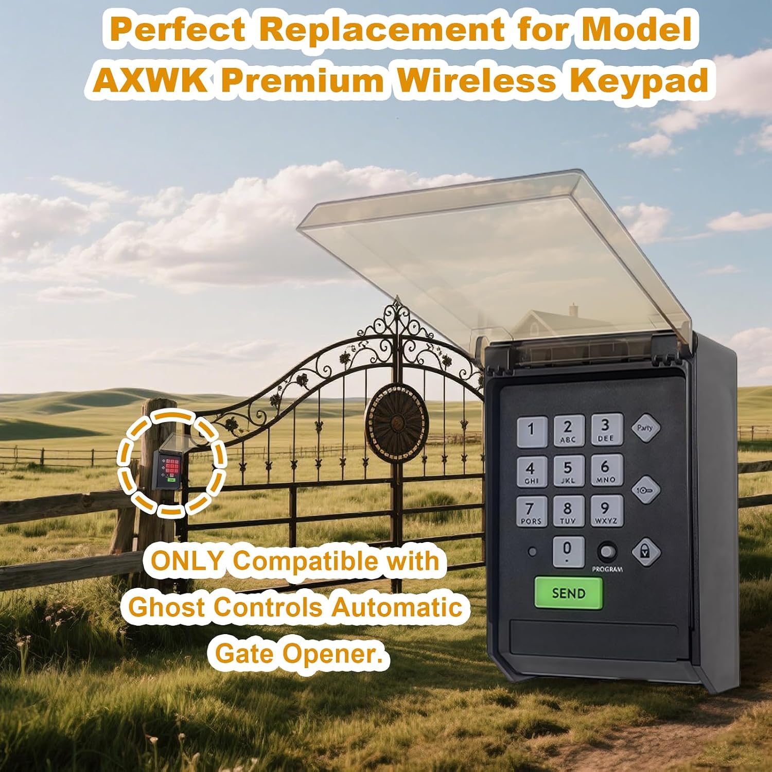 Ghost Gate Opener Keypad, Premium Wireless Ghost Keypad with Weatherproof Cover for Automatic Gate Openers - Model AXWK, Compatible with AXS1 AXP1 Remote