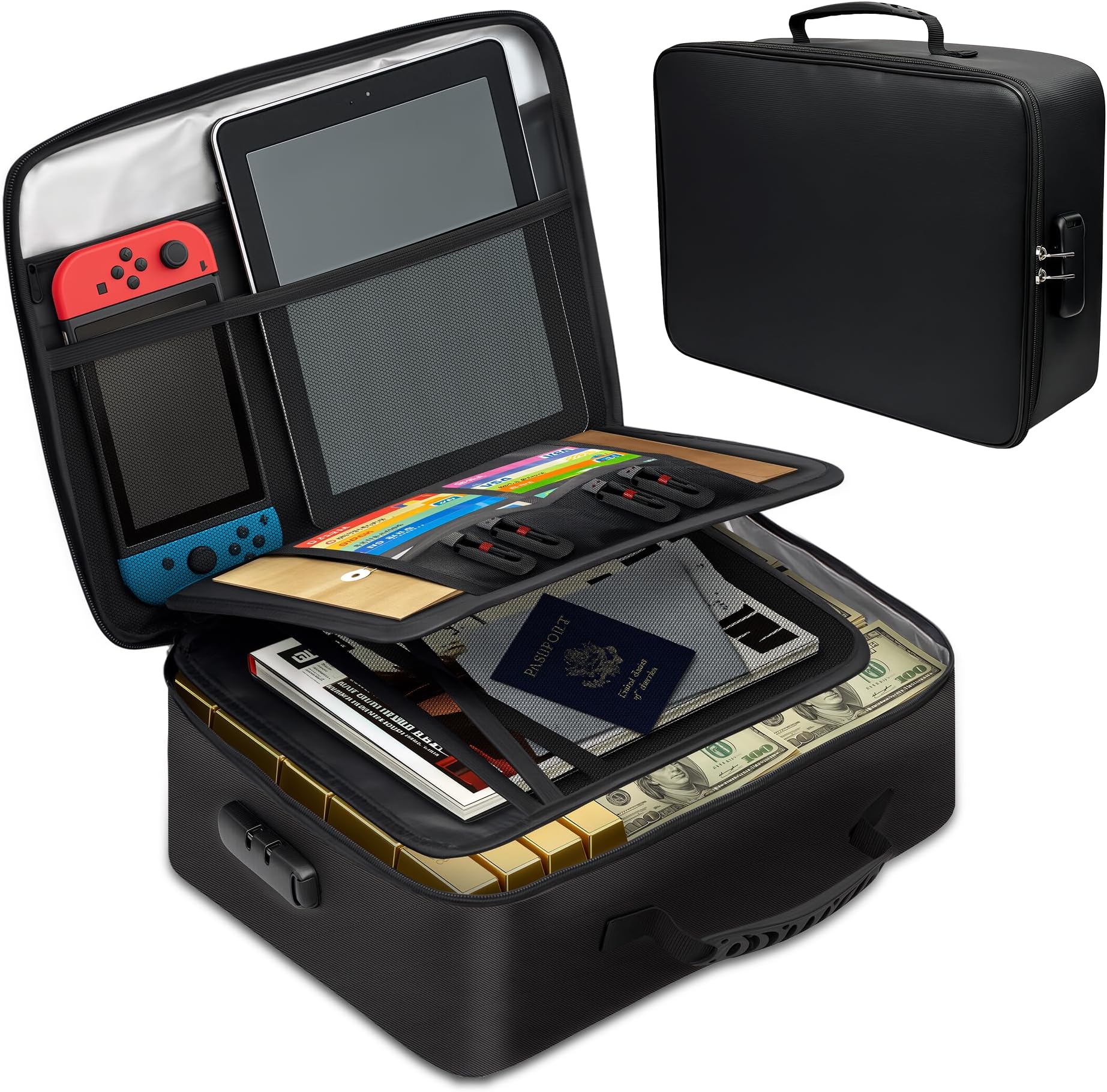 Fireproof Document Box, 5200°F Fire Safe Document Organizer with Lock, Portable Waterproof File Box for Home Travel, Safe Storage Boxes for Important Documents