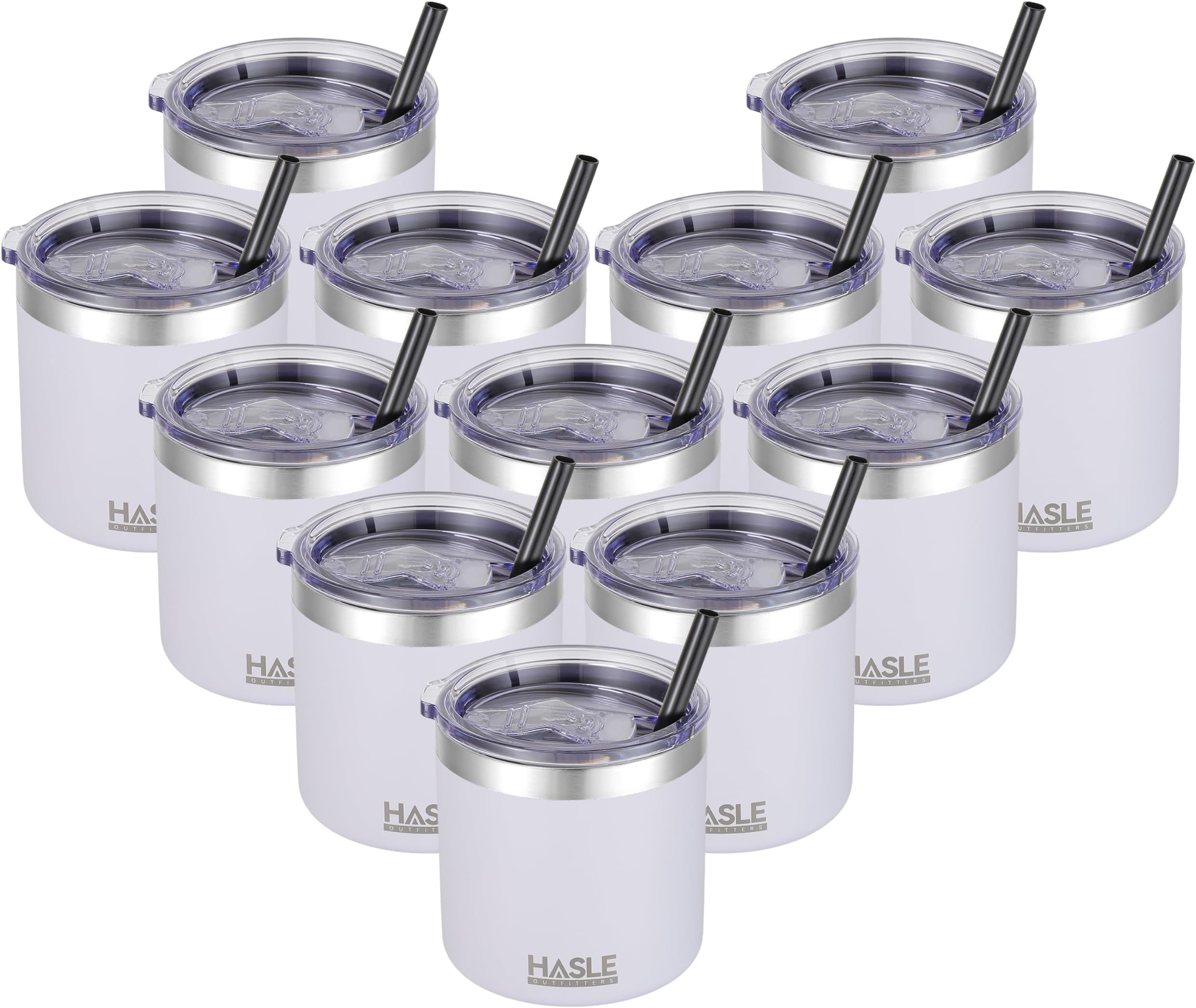 HASLE OUTFITTERS10oz Insulated Tumblers with Lid and Straw,Stainless Steel Tumbler Travel Coffee Mug,Double Wall Reusable Tumbler Cup for Iced and Hot Drinks(White,12 Pack)