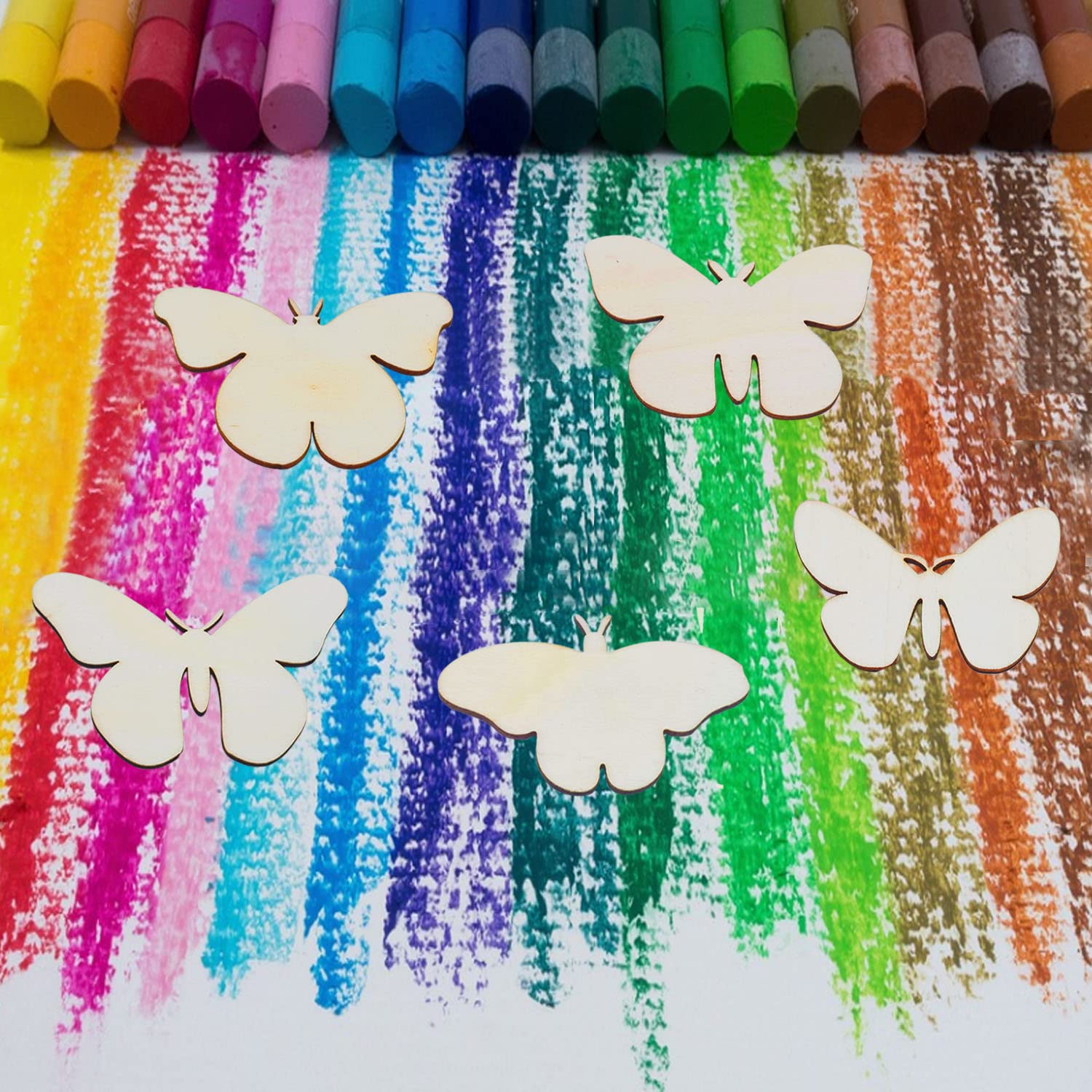 36 Piezas De Manualidades De Madera Para Pintar – 12 Diseños (flores, Mariposas…), Con Cuerda De Yute