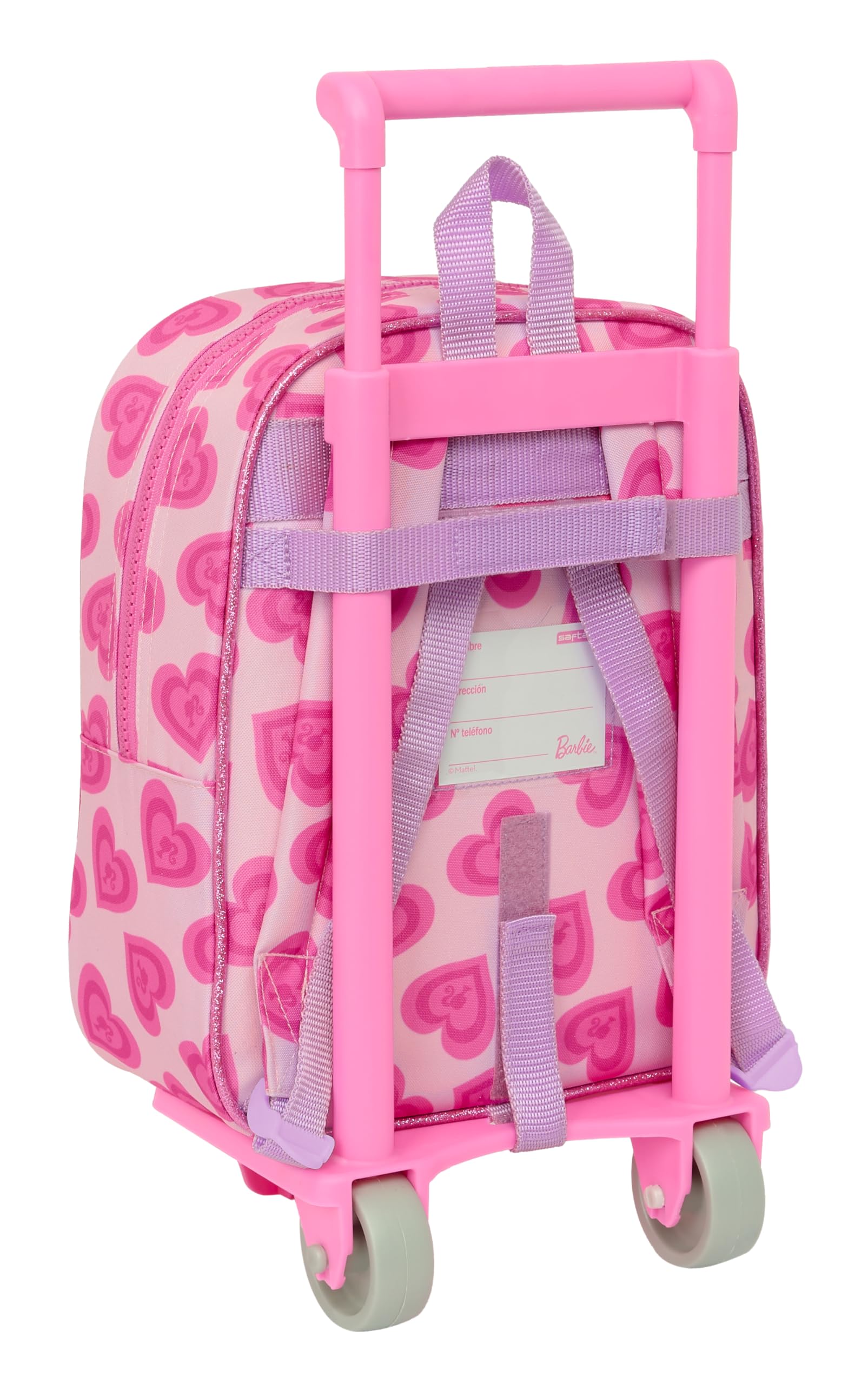 Safta BARBIE LOVE - Zaino asilo con carrello, ideale per bambini di diverse età, comodo e versatile, qualità e resistenza, 22 x 10 x 27 cm, colore rosa