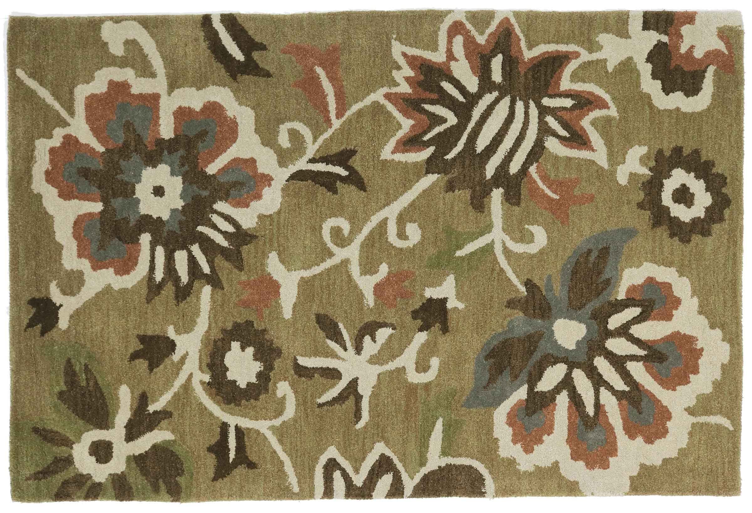 Tapis en laine vierge moderne floral 120x180 cm idéal pour sublimer un salon chaleureux
