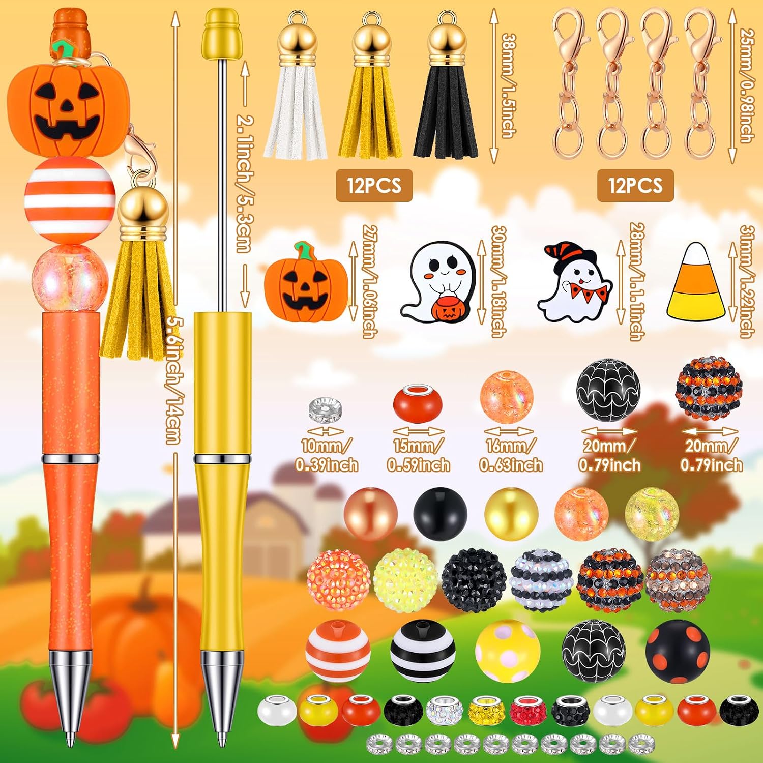 Colarr 12 Sets Halloween Beadable Bulk with Silicone Focal Beads Tassels Clasps and Dwarf DIY Making Kit for Adult for Office Christmas Gift(Cute Style)