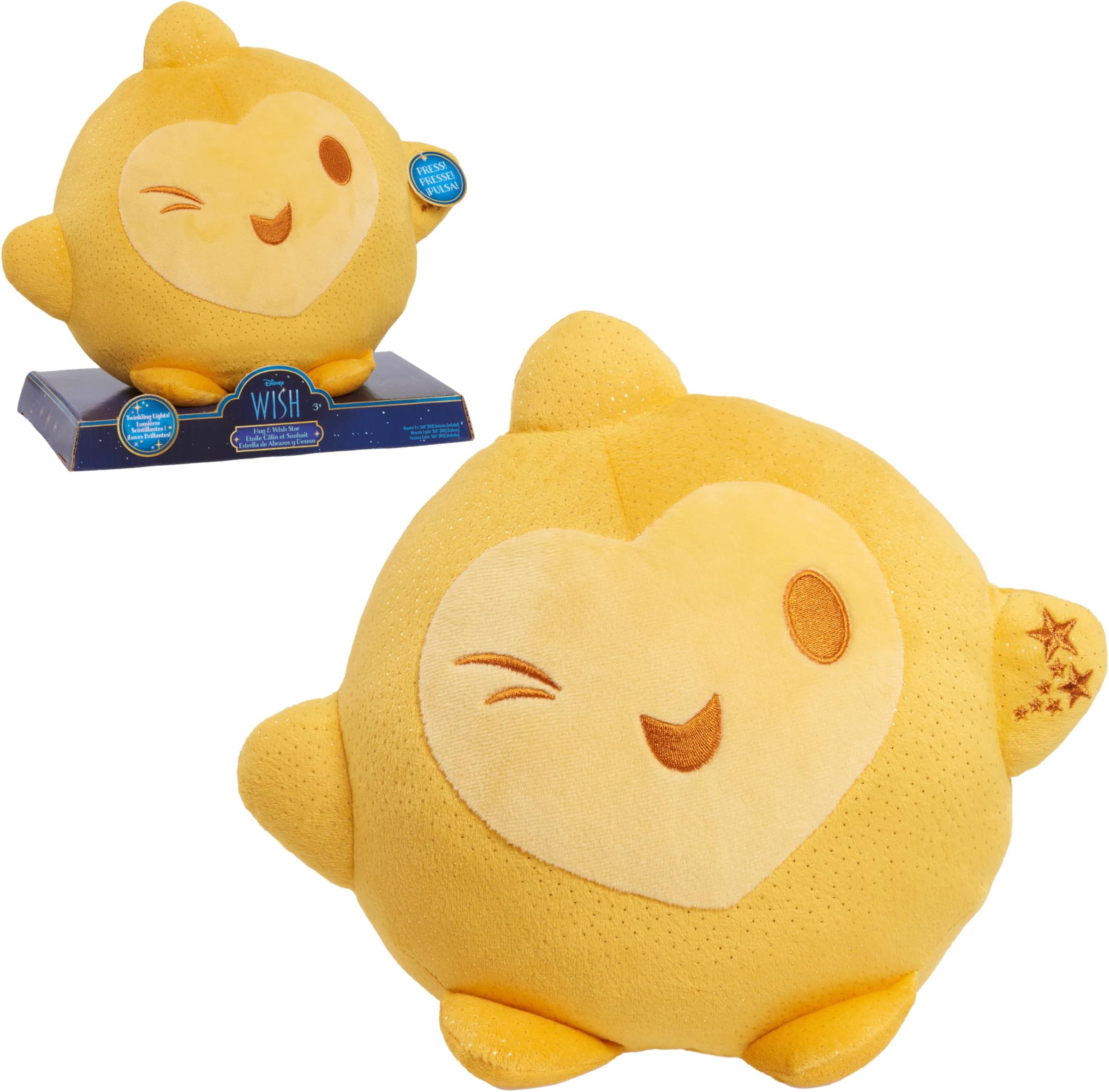 Just Play Disney Wish Hug & Wish Star 10-Inch Glowing Plush Star, Soothing Night Light, Officially Licensed Kids Toys for Ages 3 Up