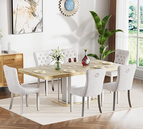 Miniatura 51 de HomVent Juego de mesa de comedor expandible para 6 personas, juego de mesa de comedor extensible de 63 a 79 pulgadas con sillas de terciopelo con