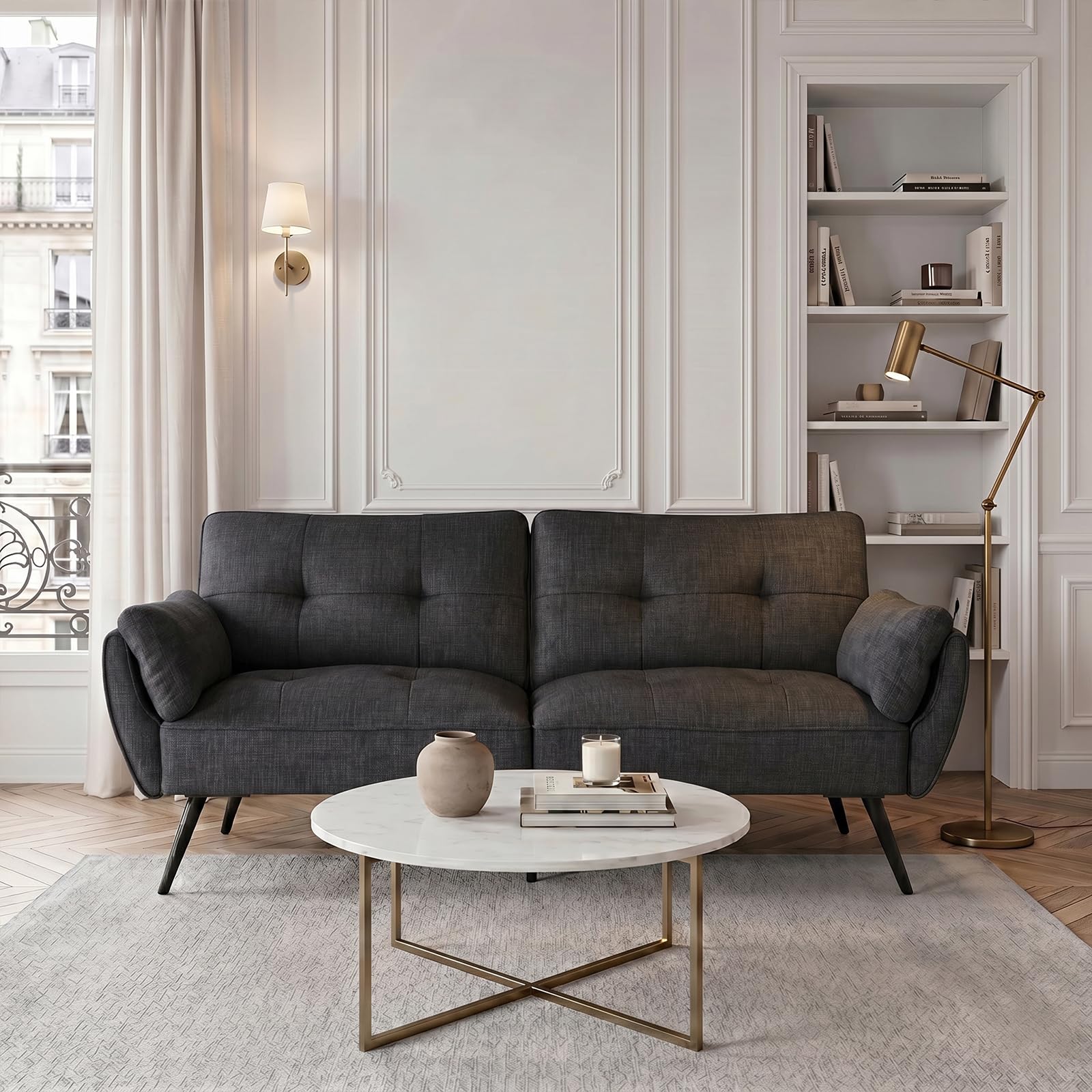 JIEXI Divano letto futon convertibile a 3 posti, moderno in tessuto, con 3 angoli regolabili, 170 cm, divano letto per gli ospiti con gambe in legno, resistente, 230 kg, grigio (170 cm, grigio)
