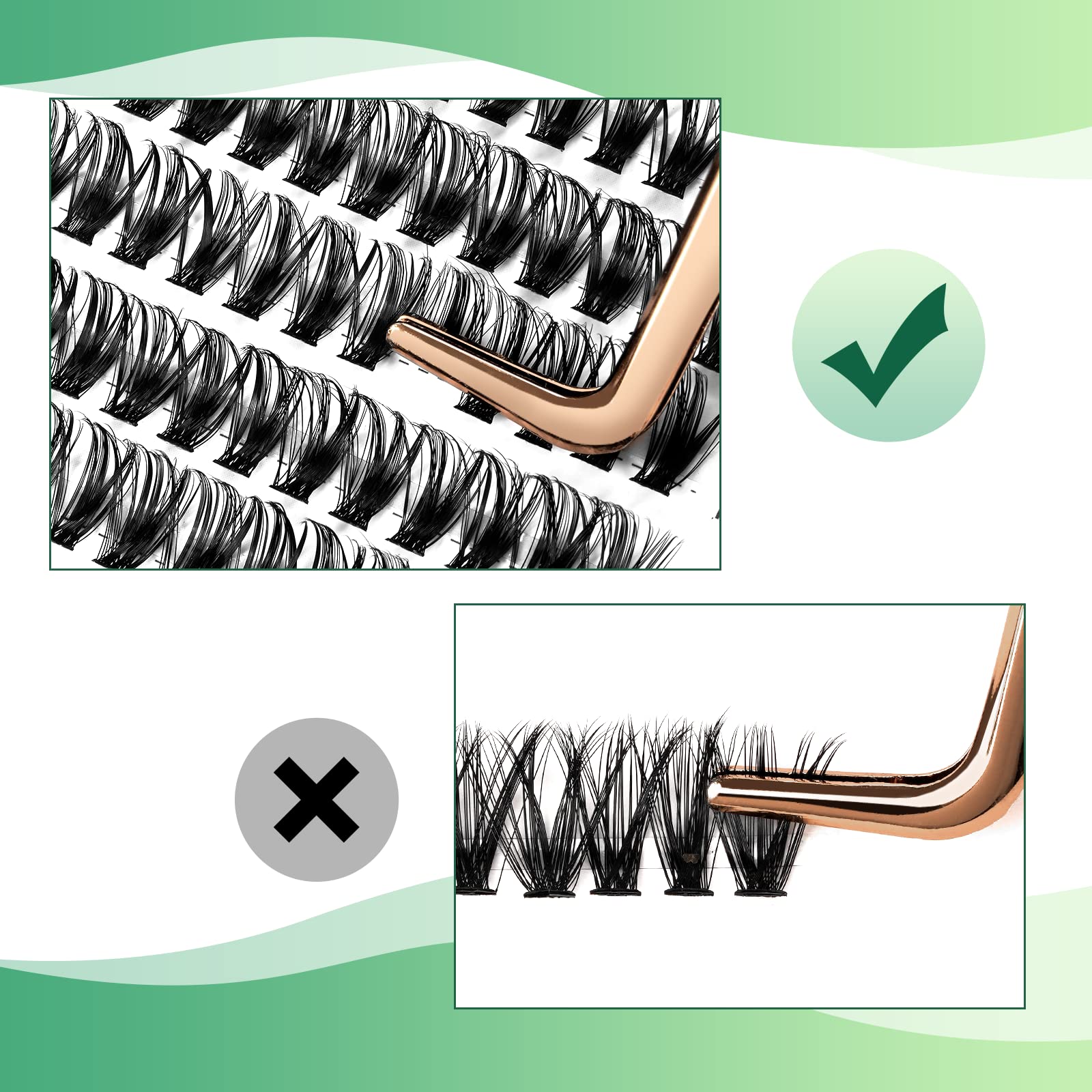 KEYYOU Wimpern Extensions 300pcs Cluster Lashes 40D D Curl 10mm Einzelne Wimpern Volume Natürlich Sanft Wimpernverlängerung（40D-D-10）