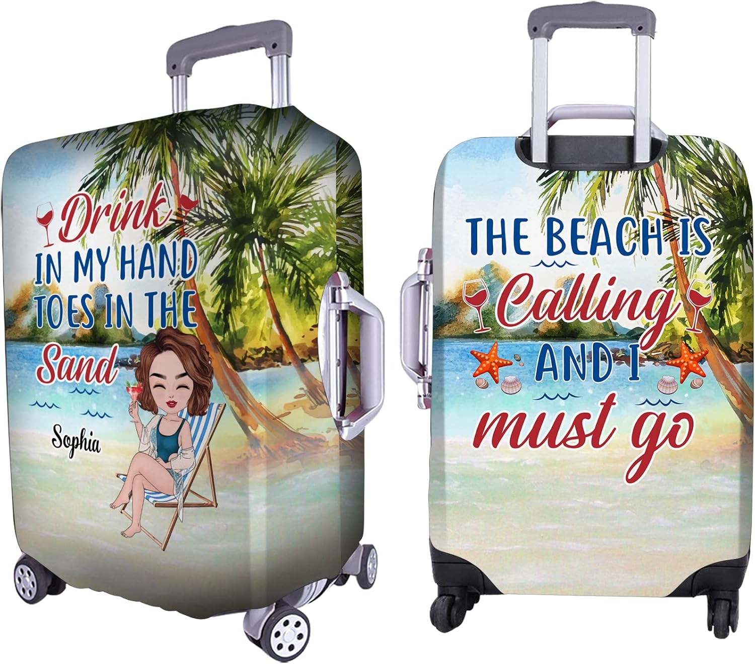 Personalized Name the Beach Is Calling, And I Must Go Luggage Cover Protector Travel Bag Covers Suitcase Cover Travel Bag Covers Gift for Girl Traveling Lovers 64