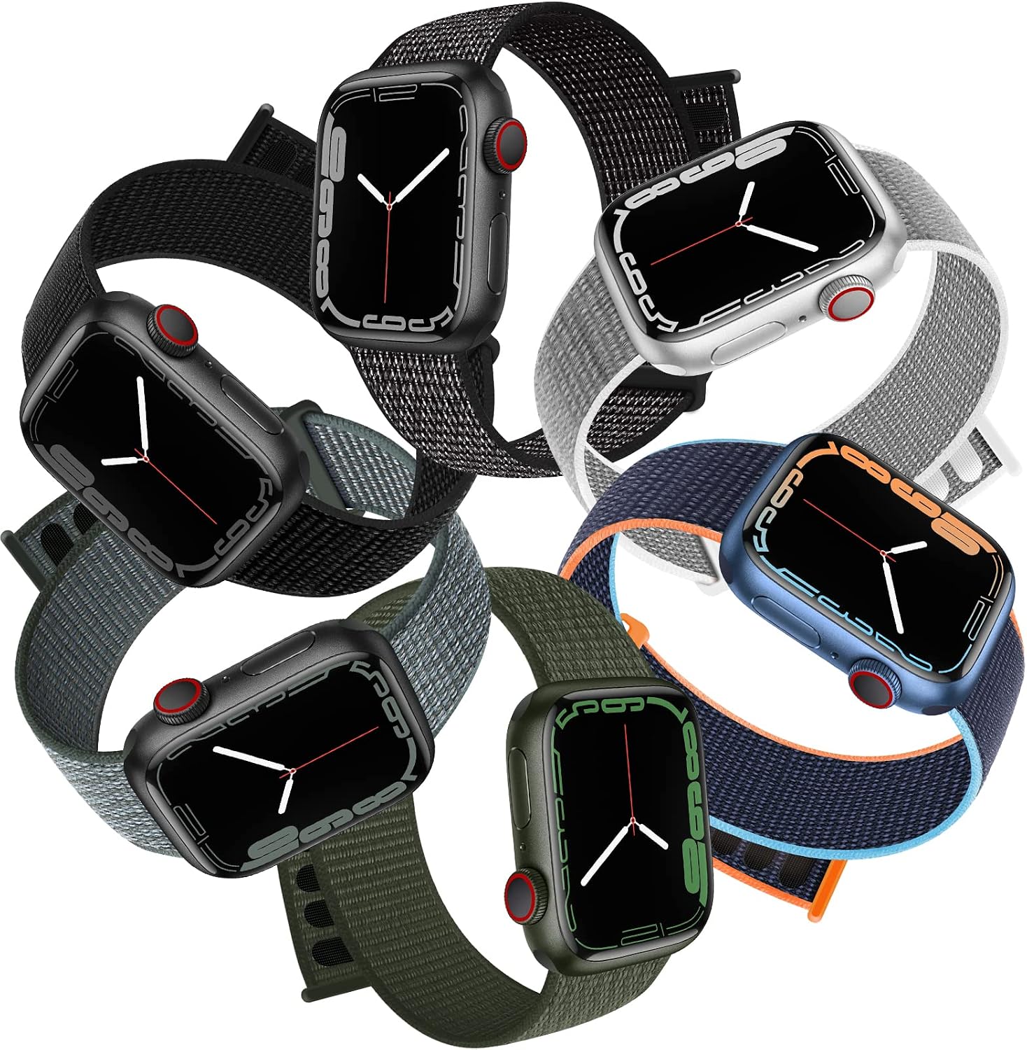 6 Pack Sport Loop Band Compatible with Apple Watch 38mm 40mm 41mm 42mm 44mm 45mm 46mm 49mm for iWatch Ultra Series 11 10 9 8 7 6 5 SE 4 3 2 1 Strap Nylon Women Men Stretchy Braided Wristband Breathable