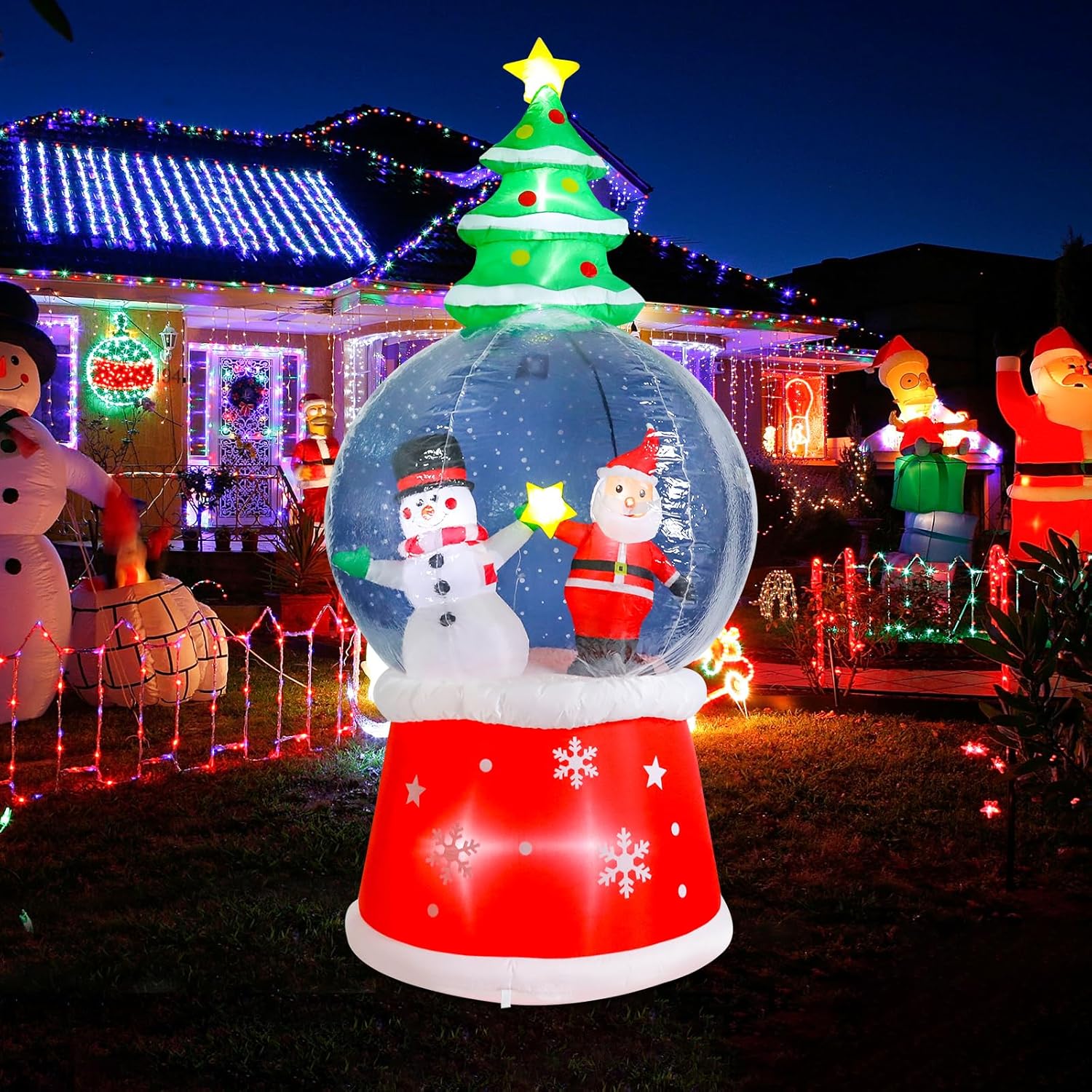 WONDER GARDEN 7.68 FT Christmas Inflatable Outdoor Decorations Christmas Santa & Snowman Snow Globe Blow Up Yard Decorations with LED Lights for Xmas Holiday Party Garden Patio Lawn Decor