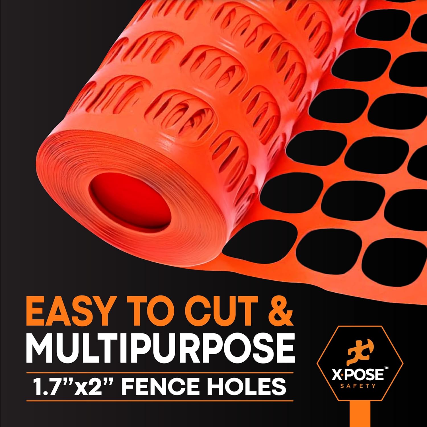 Xpose Safety Plastic Mesh Safety Fence – Heavy Duty 195 GSM Orange Temporary Barrier Netting, 4' x 100' Roll, Reusable Fence for Garden, Snow, Construction, Animal Control, Deer, Dogs