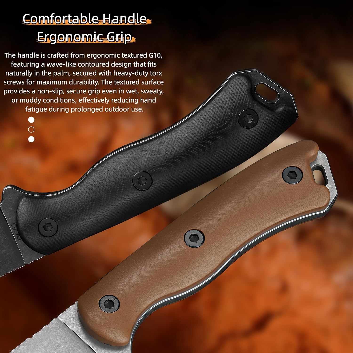 Camping Knives & Tools, Fixed Blade Knife, HRC 56, G10 Handle, Lightweight Outdoor Knife for Backpacking, Knives, Hunting Knife Gift for Boyfriend who Loves Hunting, 2-Piece Set(Black and Brown)