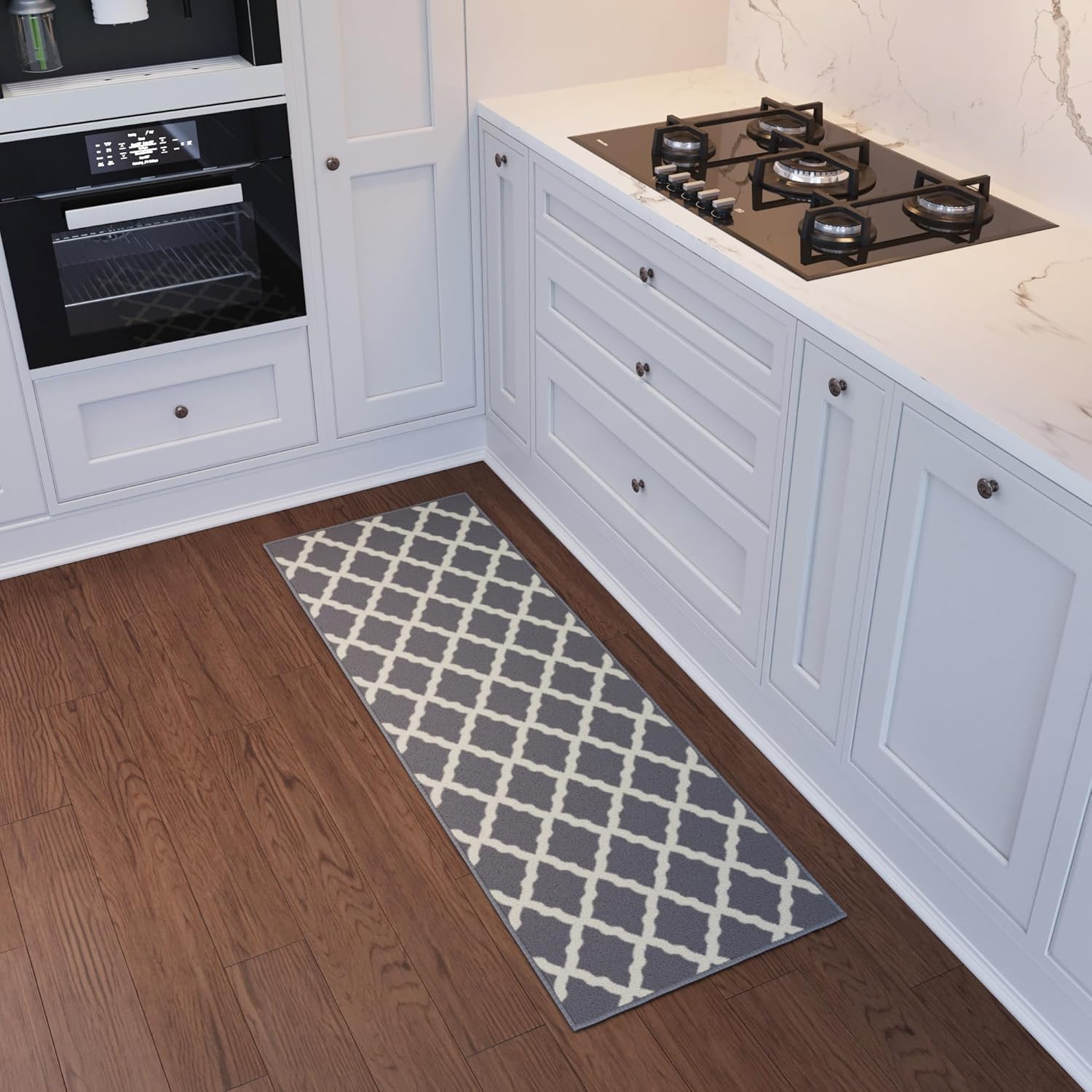 Ottomanson Glamour Collection Non-Slip Rubberback Moroccan Trellis Design 2x6 Indoor Runner Rug, 2'2" x 6', Gray Trellis Grey 2'2" x 6' (Rectangular)