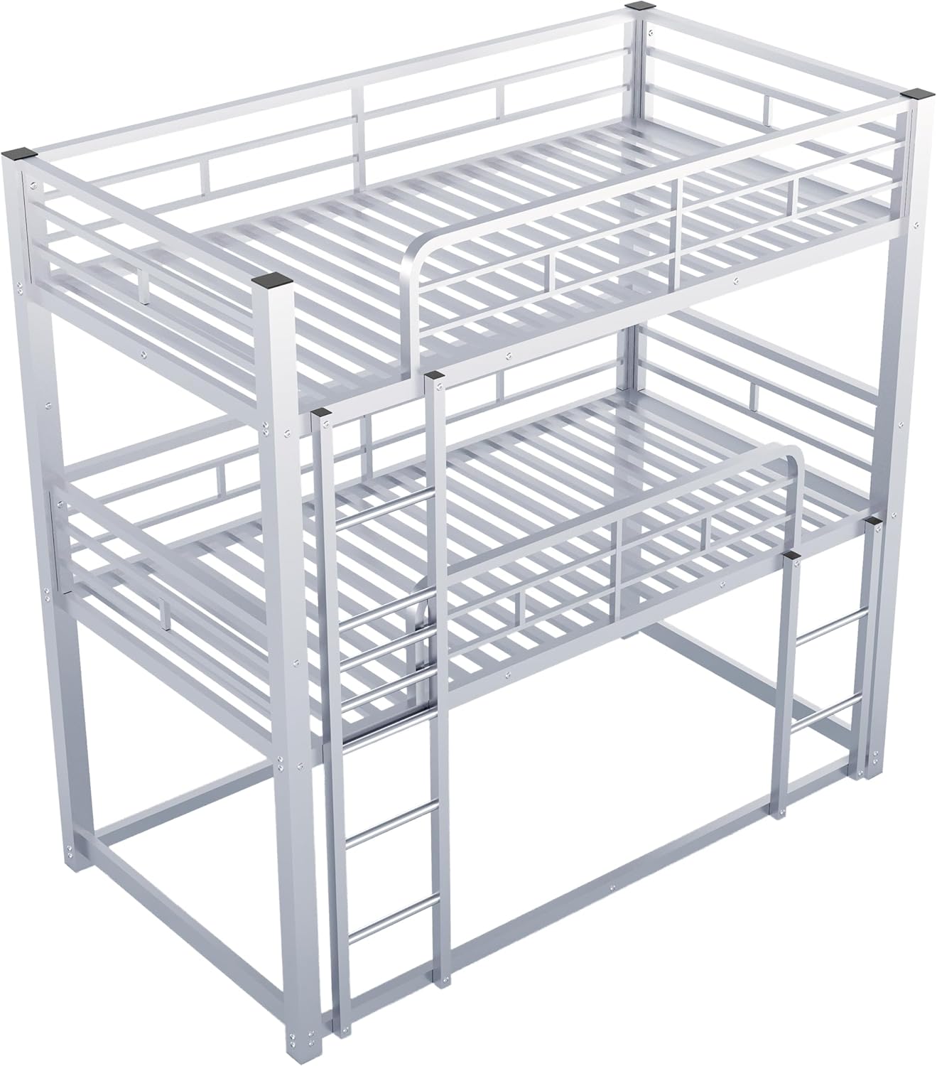 Harper & Bright Designs Twin Size Metal Triple Bunk Bed with Ladder,Twin Over Twin Bunk Bed Frame,Metal Triple Bunk Bed Kids/Teens/Adults, Silver