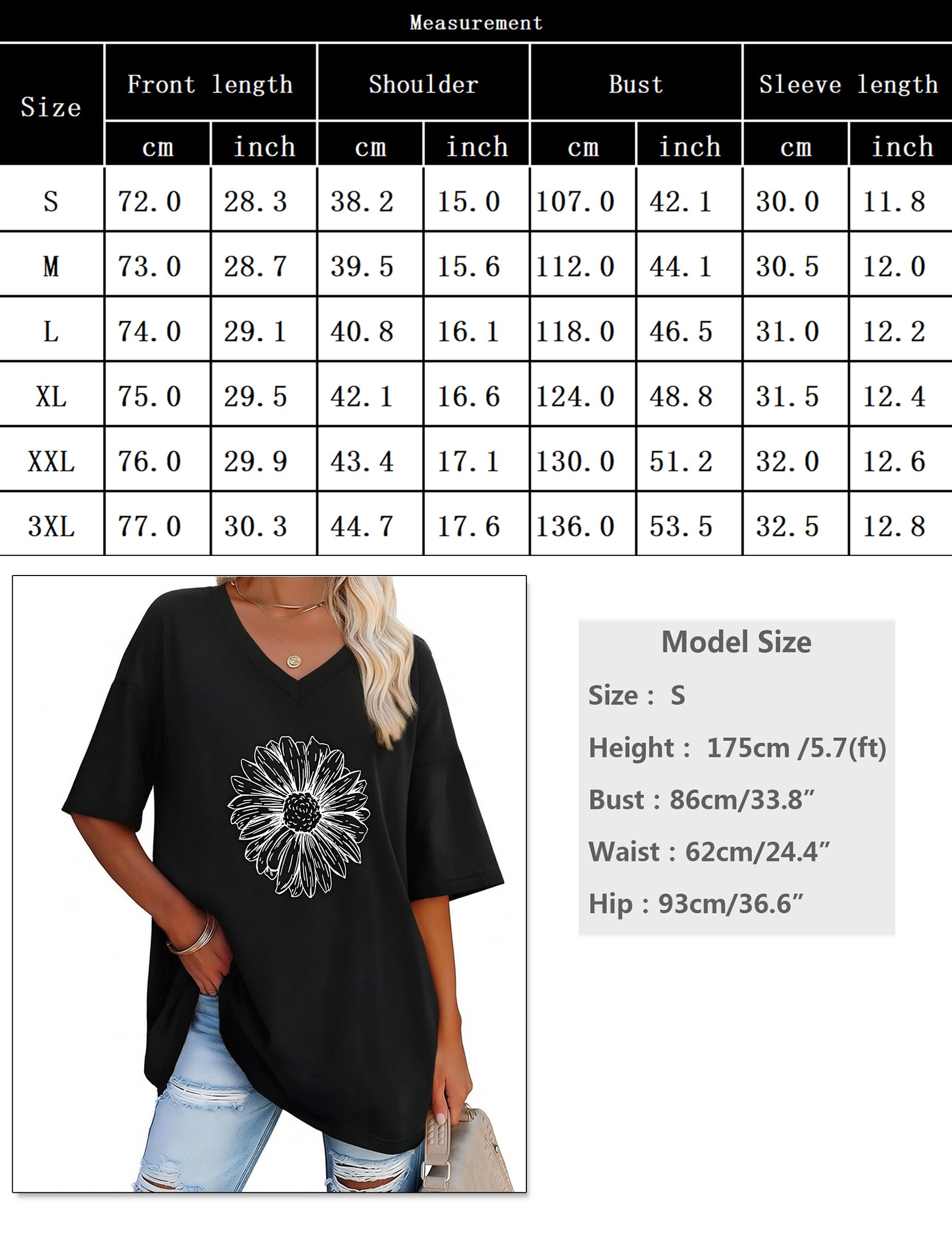 Litherday Camiseta de Mujer Verano Manga Corta con Cuello en V Estampada Top Suelto Casual para Uso Diario