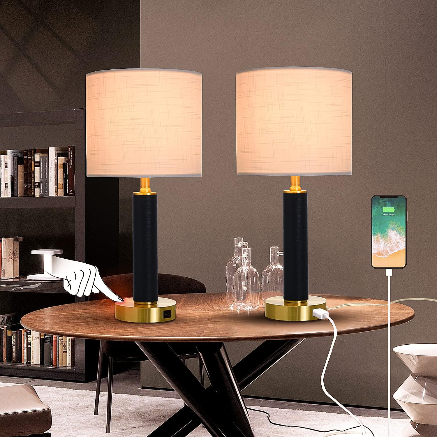 EUO 22" Touch Control Lamps Set of 2, Contemporary Black Touch Lamp for ...