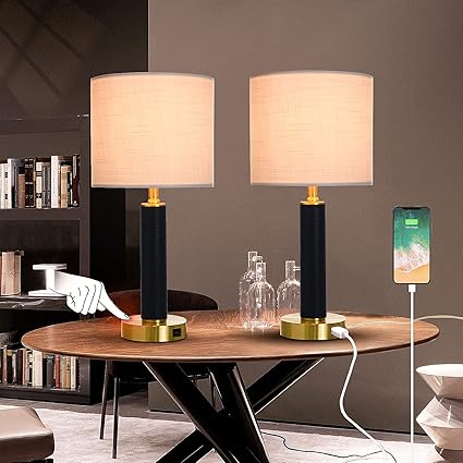 EUO 22" Touch Control Lamps Set of 2, Contemporary Black Touch Lamp for ...