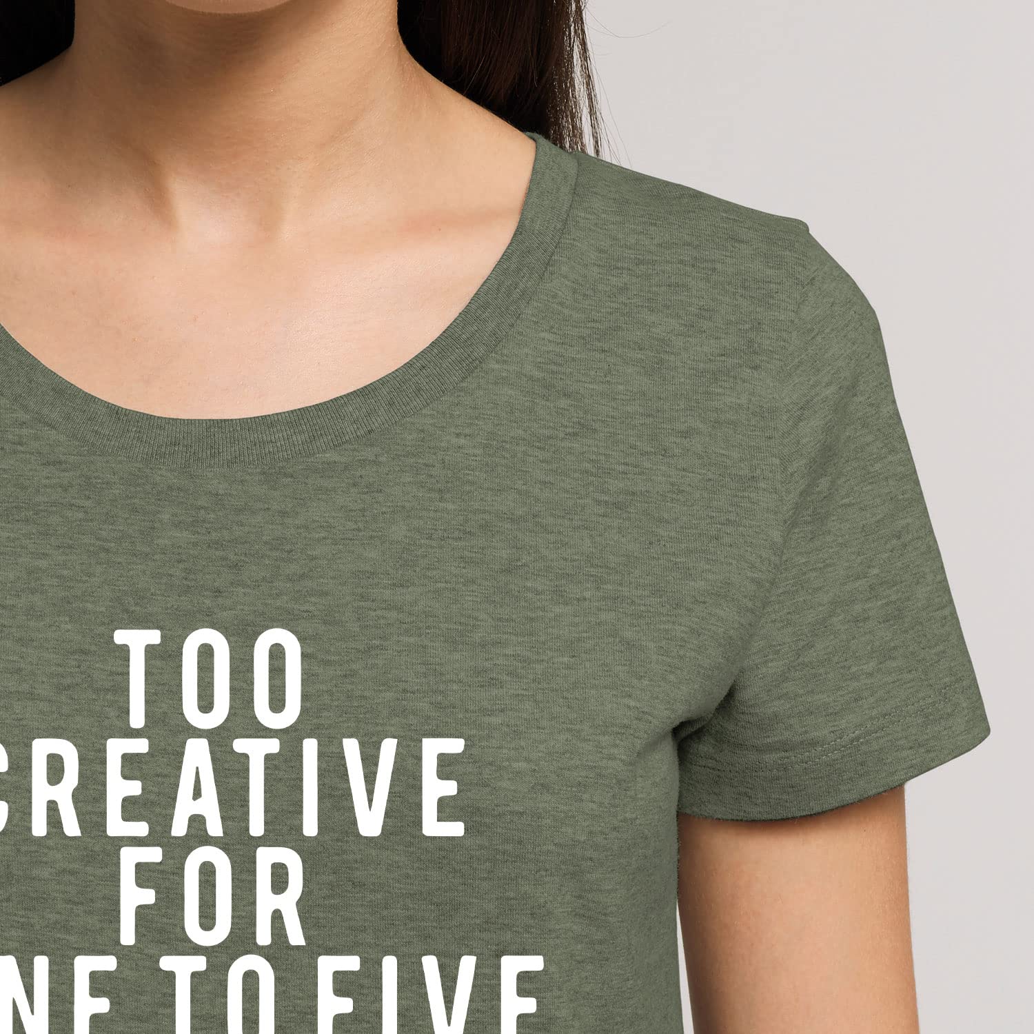Damska koszulka Expresser - Too Creative - Sportowy styl Street-Style Basic T-shirt z bawełny organicznej na wiosnę i lato, Mid Heather khaki, S