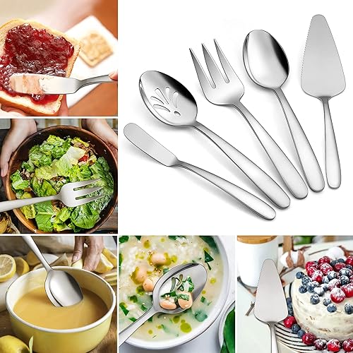 Miniatura 3 de LIANYU Juego de cubiertos resistentes de 35 piezas con utensilios para servir, juego de cubiertos de acero inoxidable para 6, utensilios de comida