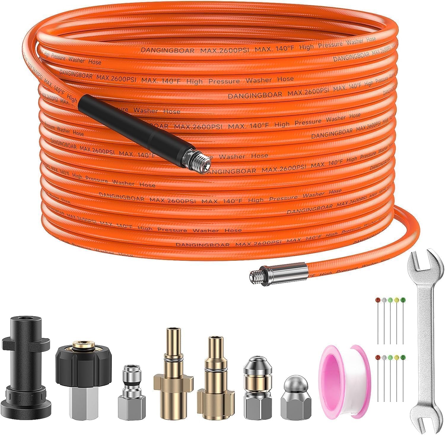Rohrreinigungsschlauch Set-10m, Rohrreinigungsset mit Düsen Starr + Rotierend für Kärcher K2-K7 Serie, M22, Lavor, Bosch AQT Hochdruckreiniger