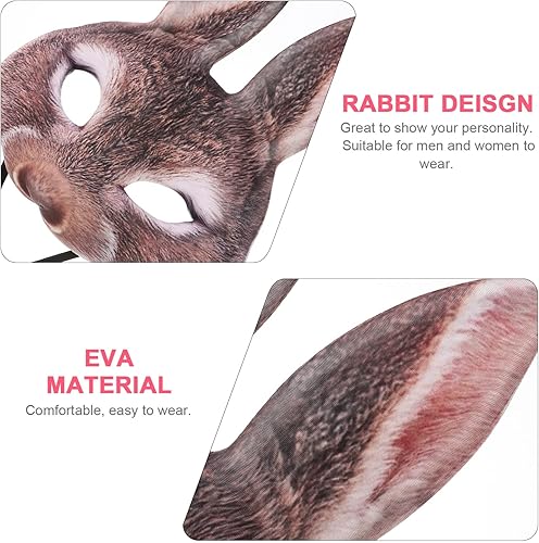 Miniatura 4 de GANAZONO Máscara de conejo de media cara de conejo para Pascua, Halloween, carnaval, fiesta, Mardi Gras, mascarada, color marrón, Marrón