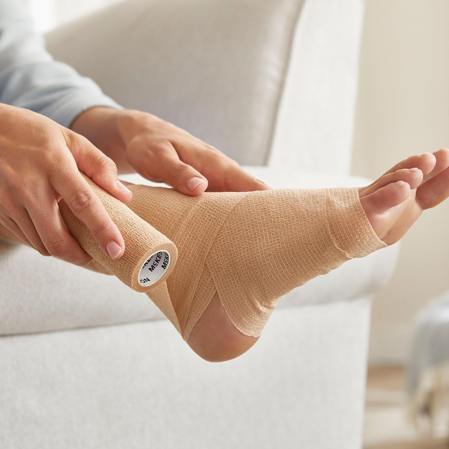 McKesson Elastic Cohesive Bandages, Beige, Non-Sterile, 4 in x 5 yds, 1 Count, 18 Packs, 18 Total